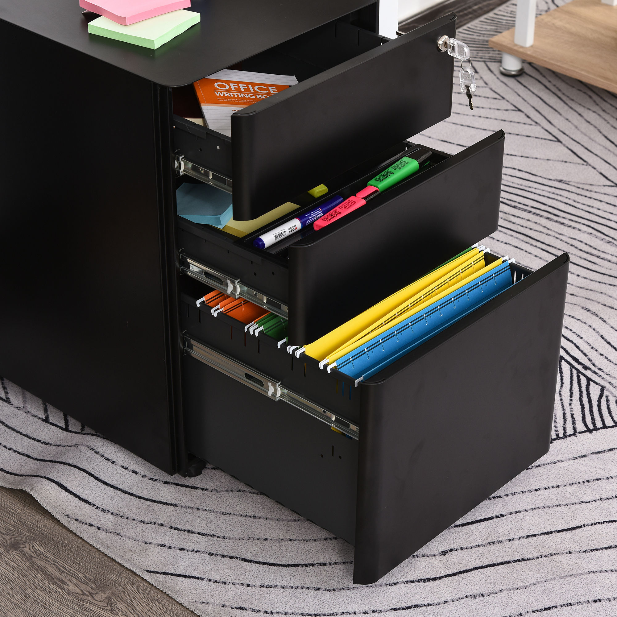 Rollcontainer Aktenschrank Büroschrank Aufbewahrung Container Stahl Schwarz 39 x 48 x 59 cm