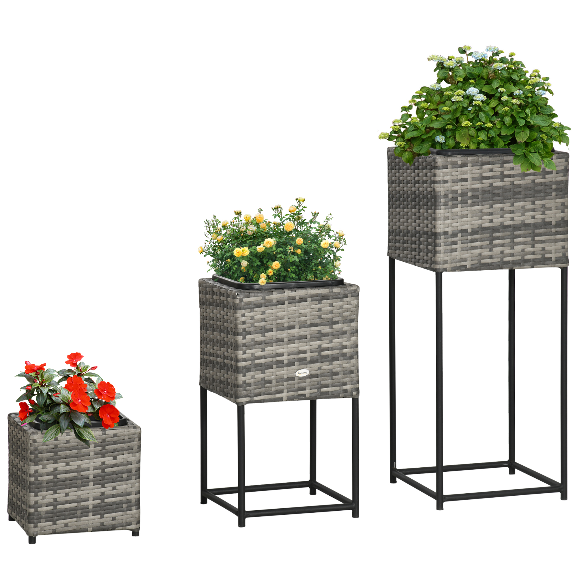Preisvergleich für Outsunny Hochbeet Set, 3TLG. Rattan Blumenkasten