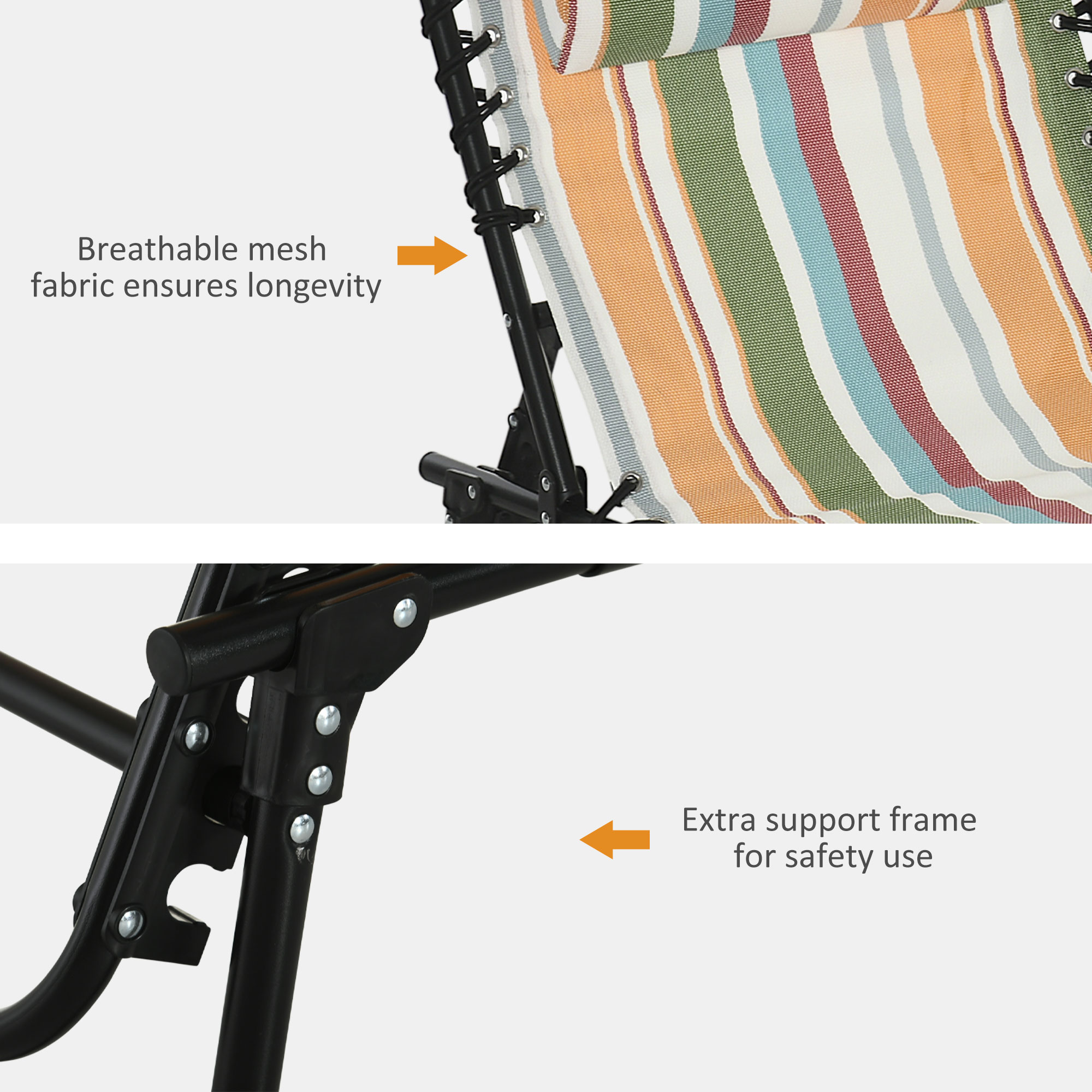 Outsunny Folding Sun Lounger, Multicoloured Beach Chaise Chair, Garden Reclining Cot, 4 Position Adjustable, Camping Hiking Recliner