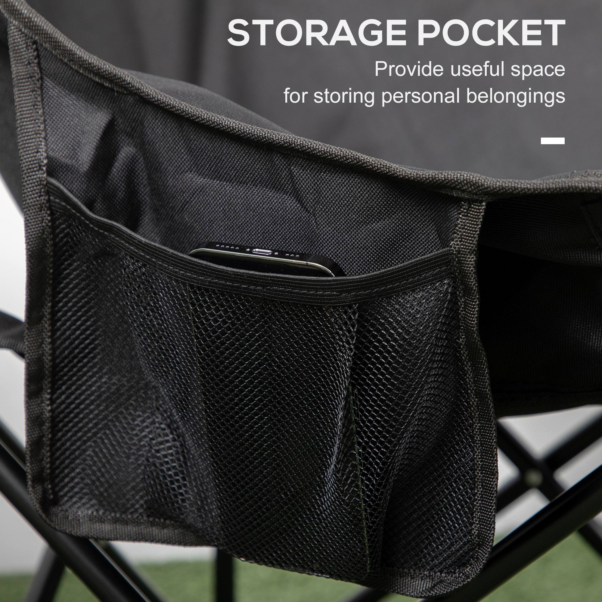 Outsunny Folding Camping Chair, Lightweight with Carry Bag, Storage Pocket, Ideal for Festivals, Fishing, Beach, Hiking, Black