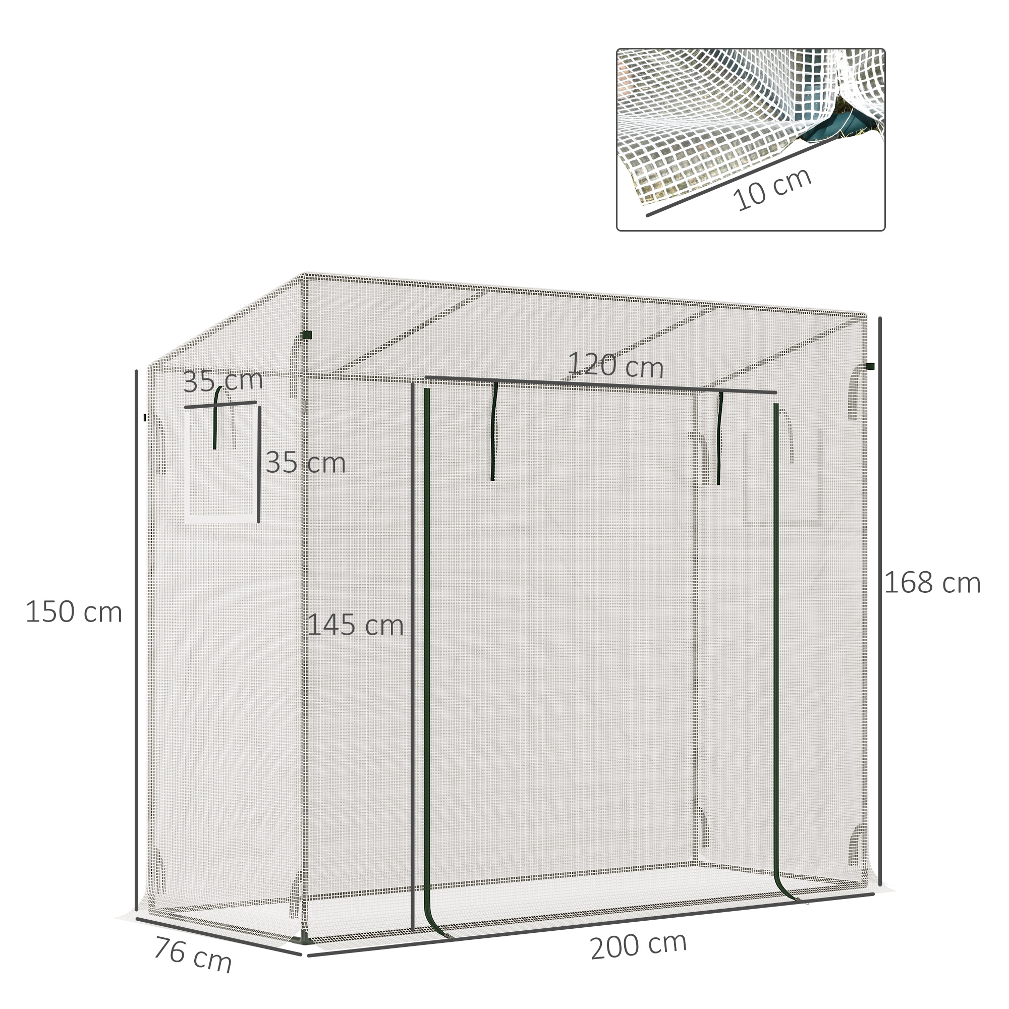 Outsunny 200x76x168cm Walk-in Garden Greenhouse Patio Lean to Hot House, Plants Flowers Herbs Tomato Grow w/ Steel Frame Door Window Balcony Patio