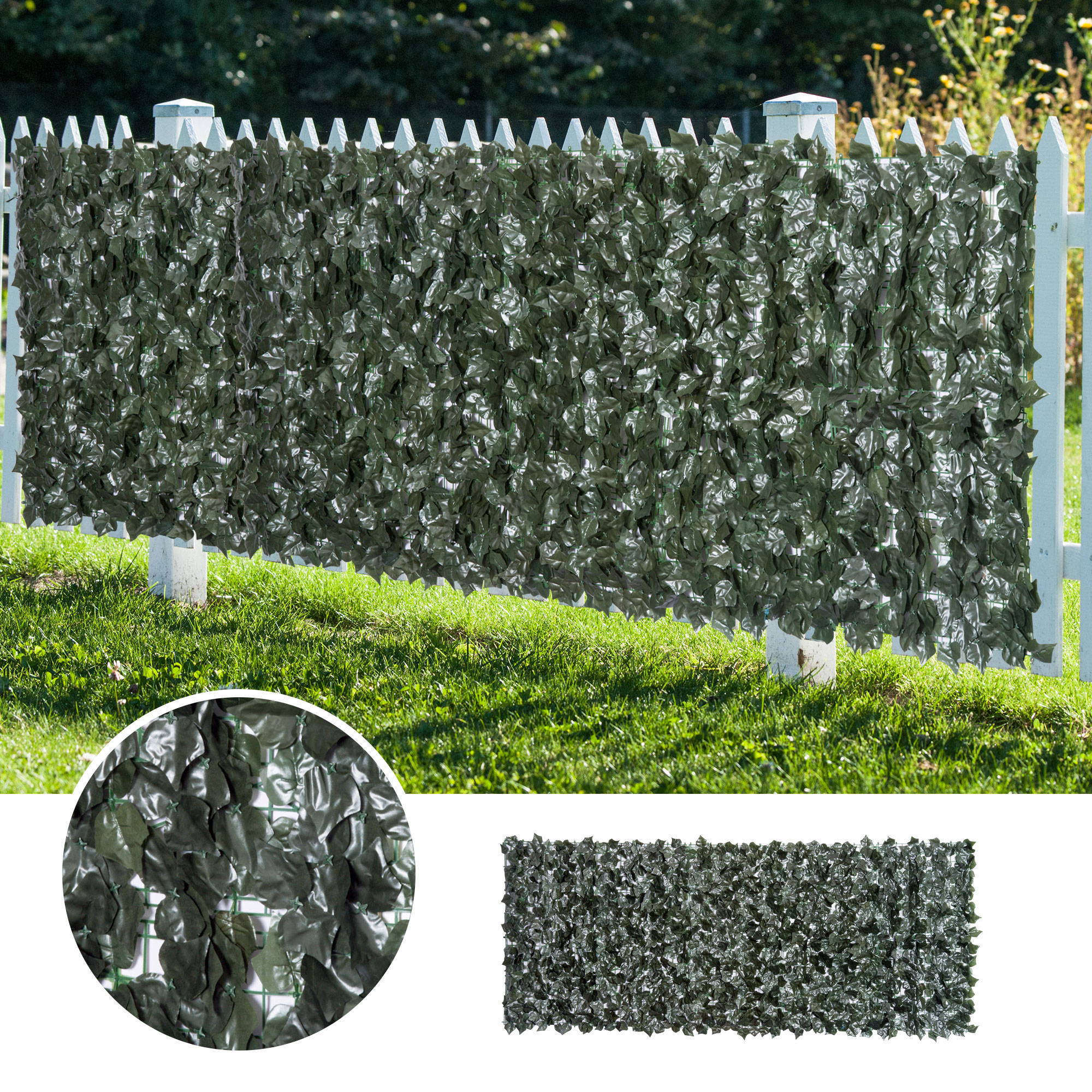 Outsunny Artificial Leaf Privacy Screen Panel, 3x1.5m, UV-Resistant, Enhance Outdoor Spaces, Lush Dark Green