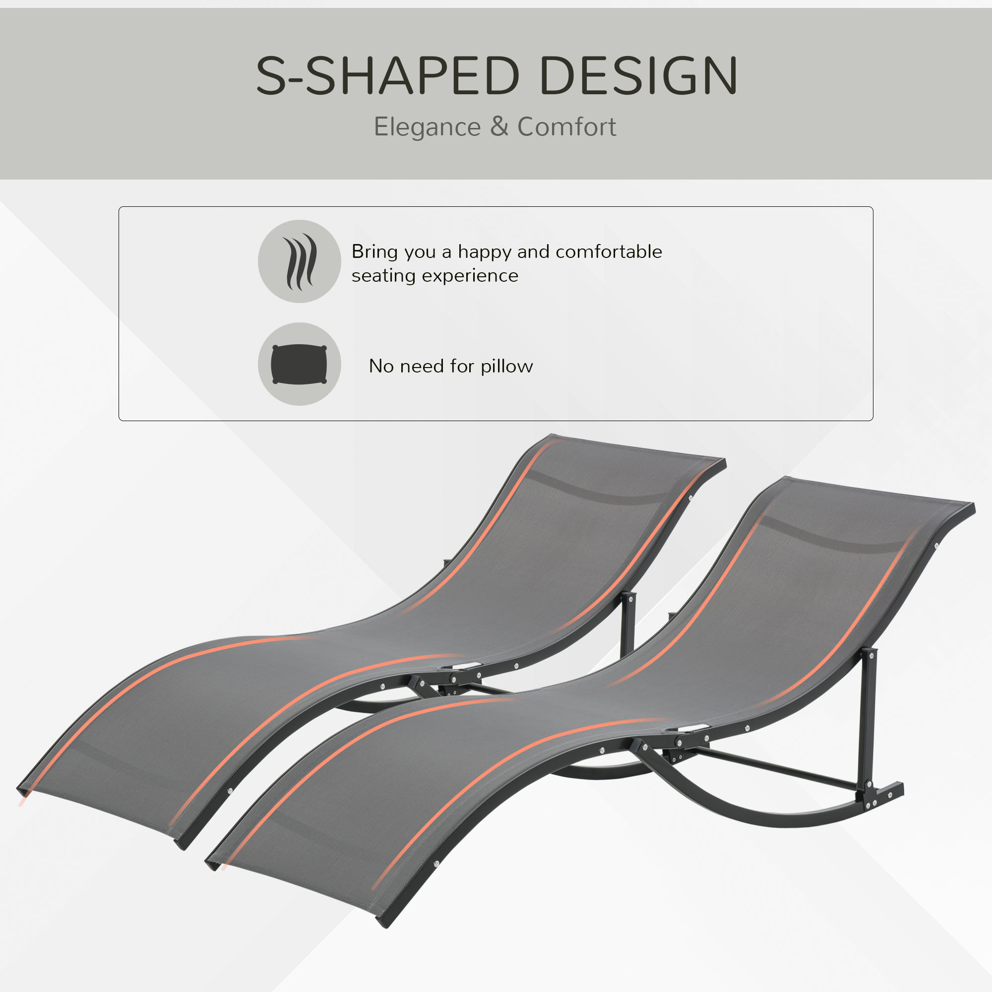 Outsunny Set of S-shaped Foldable Lounge Chair Sun Lounger