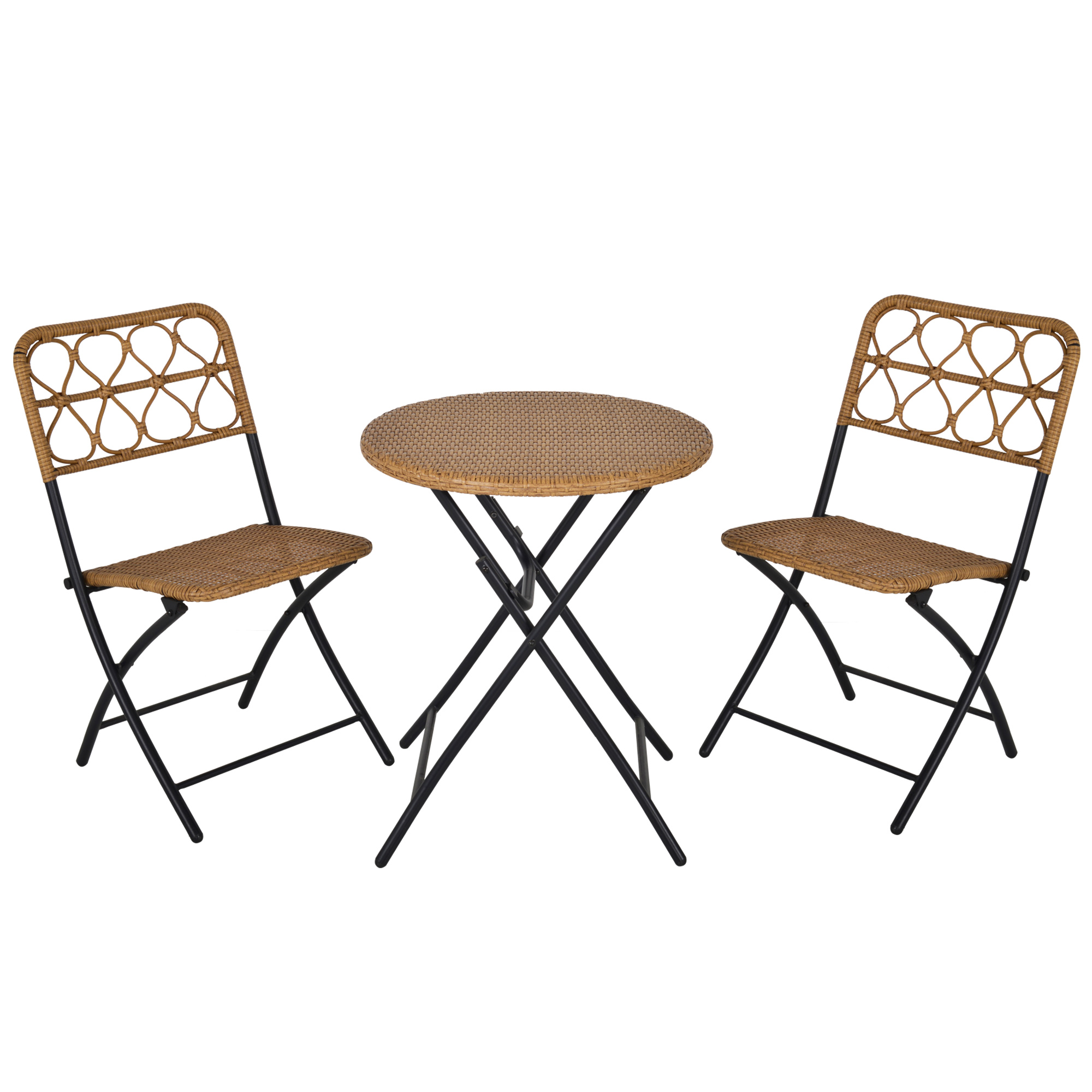 Outsunny 3 Pieces Rattan Bistro Conversation Set Foldable Table and