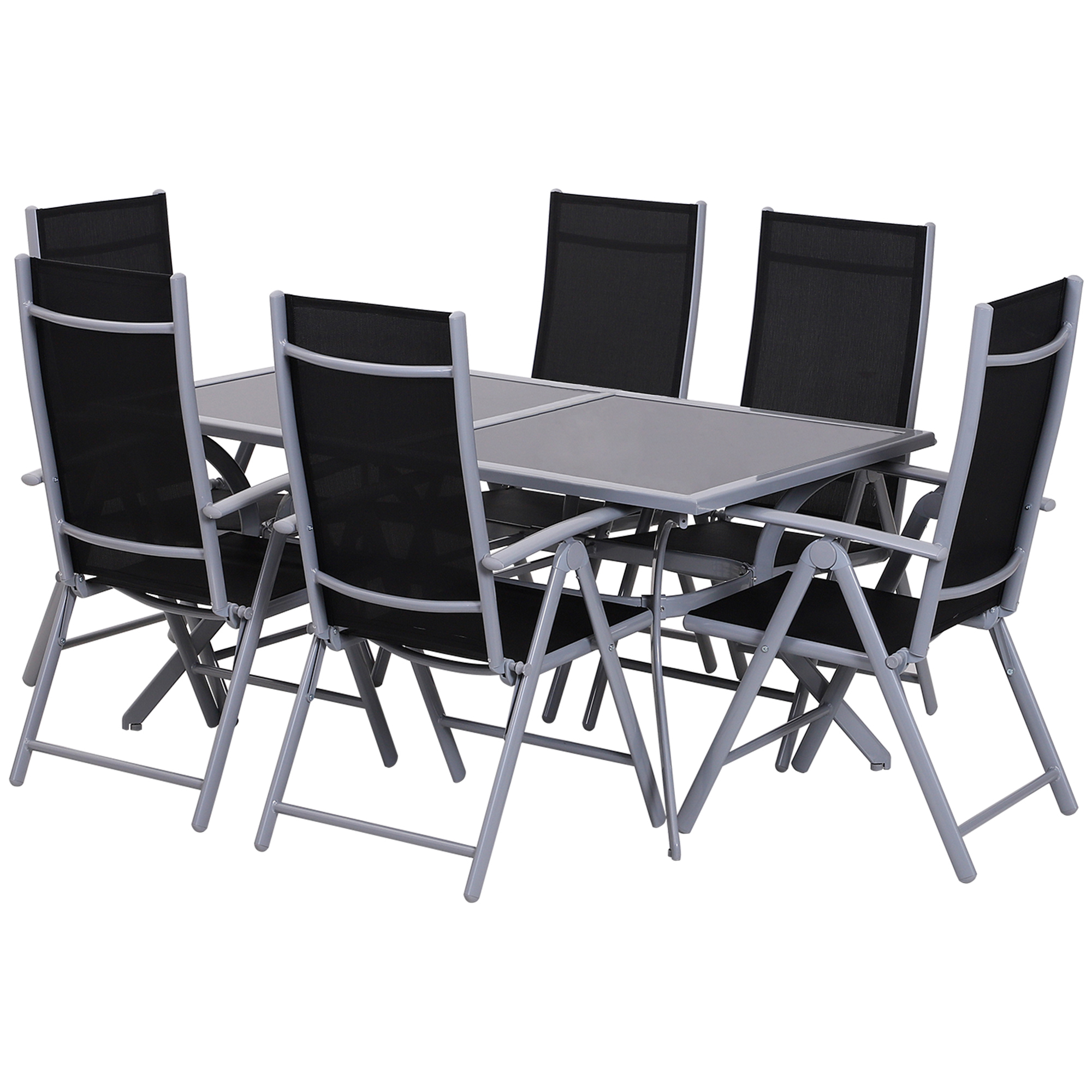 Outsunny Outdoor Patio Garden Texteline Dining Furniture Set with 6