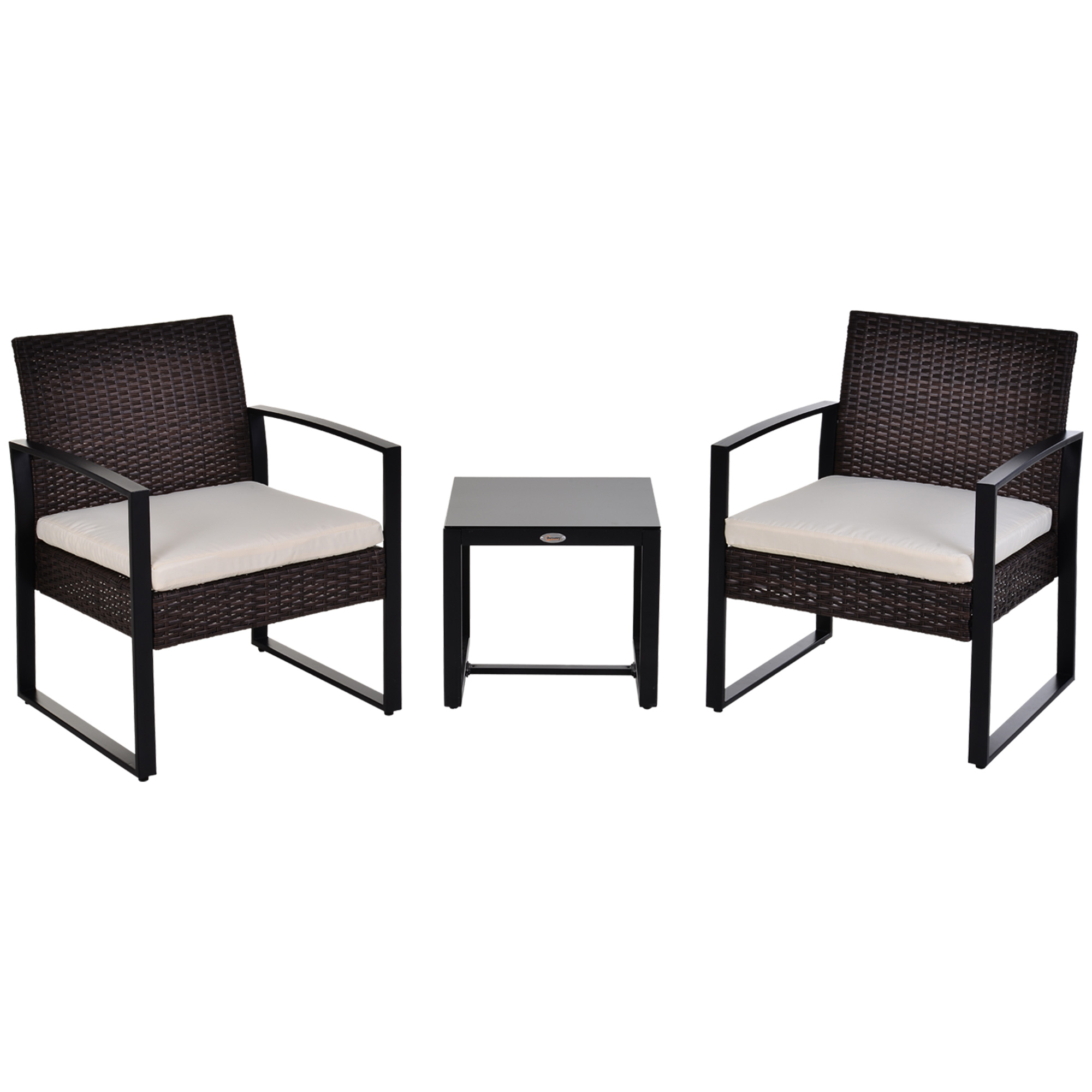 Outsunny 3pc Patio Rattan Wicker Coffee Table Set Outdoor Garden Chair