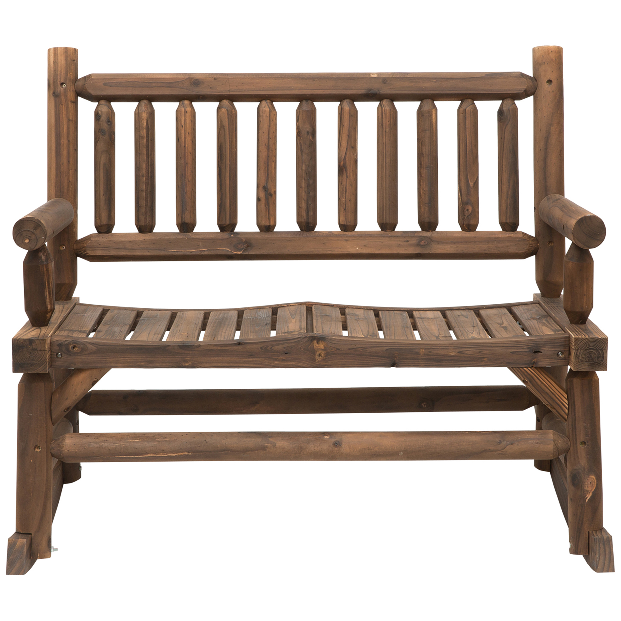 Outsunny Garden 2-Seater Rocking Bench Wood Frame Rough-Cut Log ...