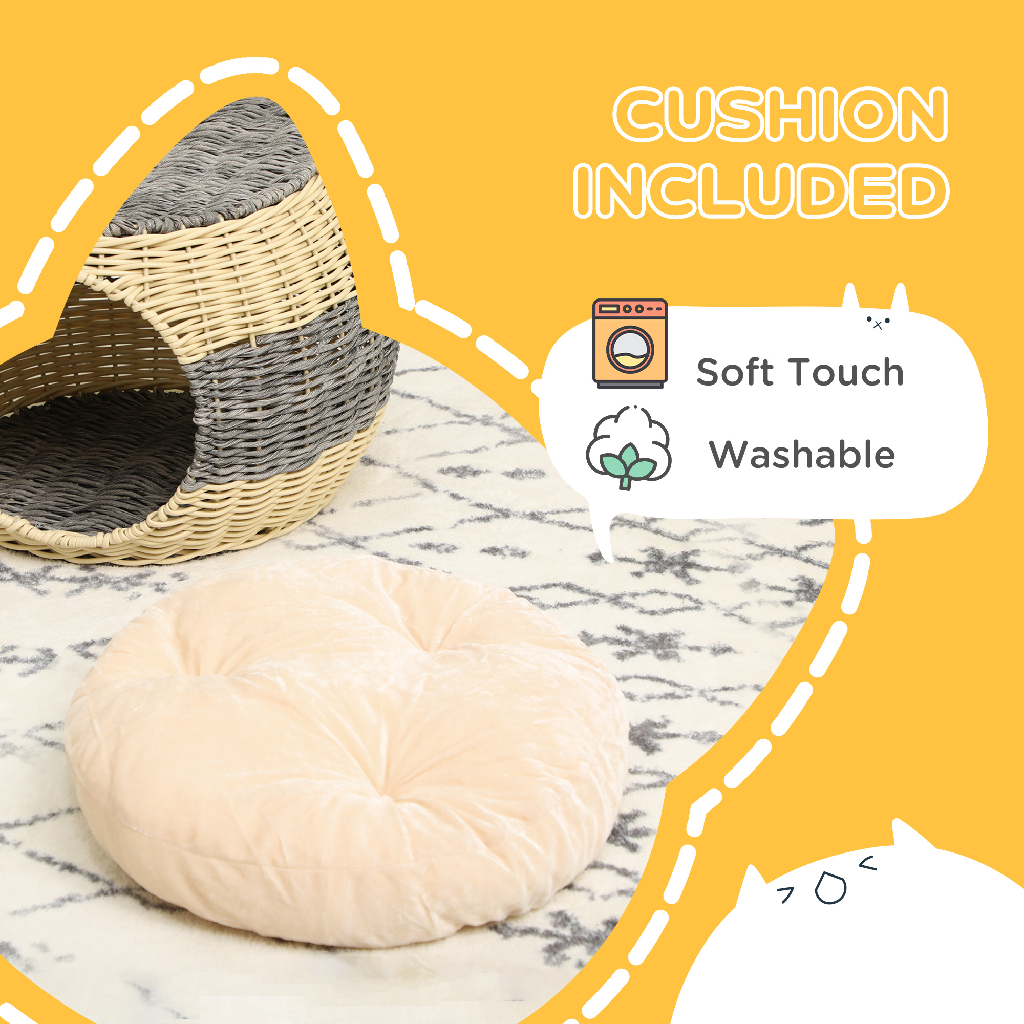 PawHut Wicker Cat Bed, Rattan Raised Cosy Kitten Cave, with Soft Washable Cushion, å¦—?0 x 30cm