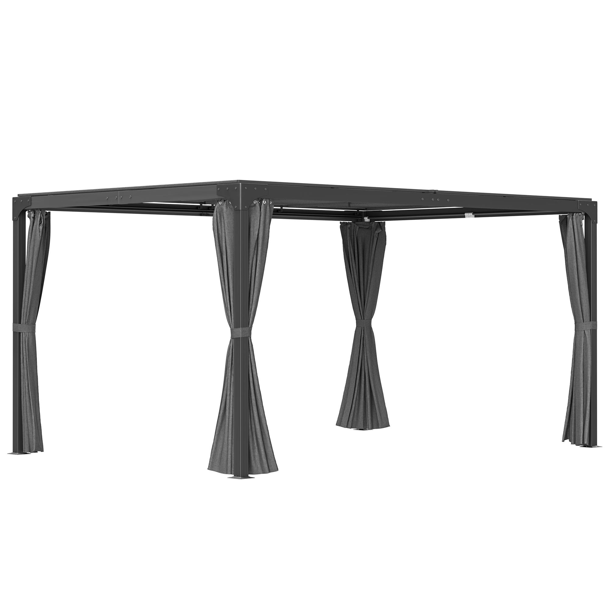 Outsunny Pavillon, ausziehbares Dach, vier Vorhänge, Aluminiumrahmen