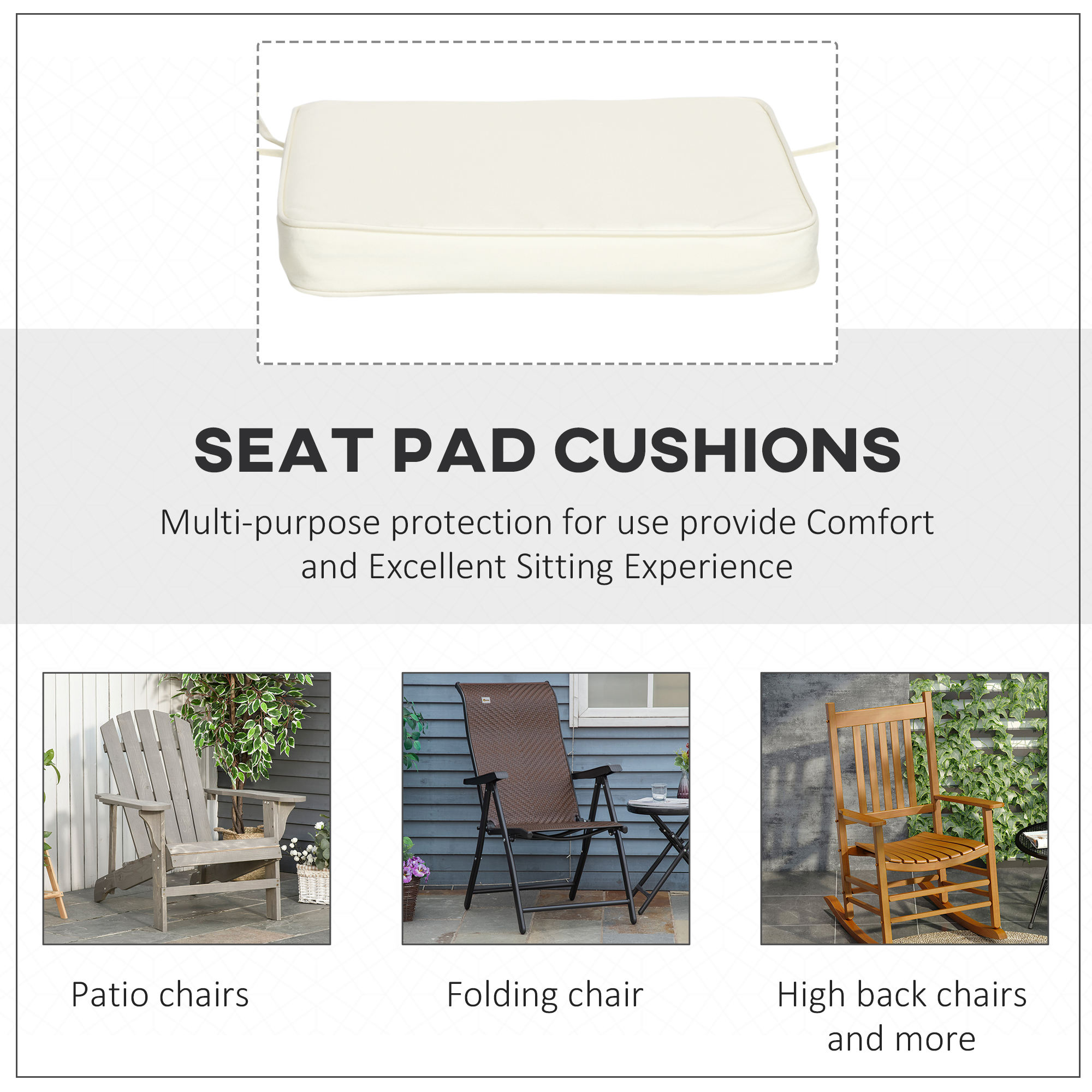Outsunny Chair Cushions Set of 6, Comfortable Seat Pads for Garden Chairs, 42Lx42Wx5T cm, Cream White