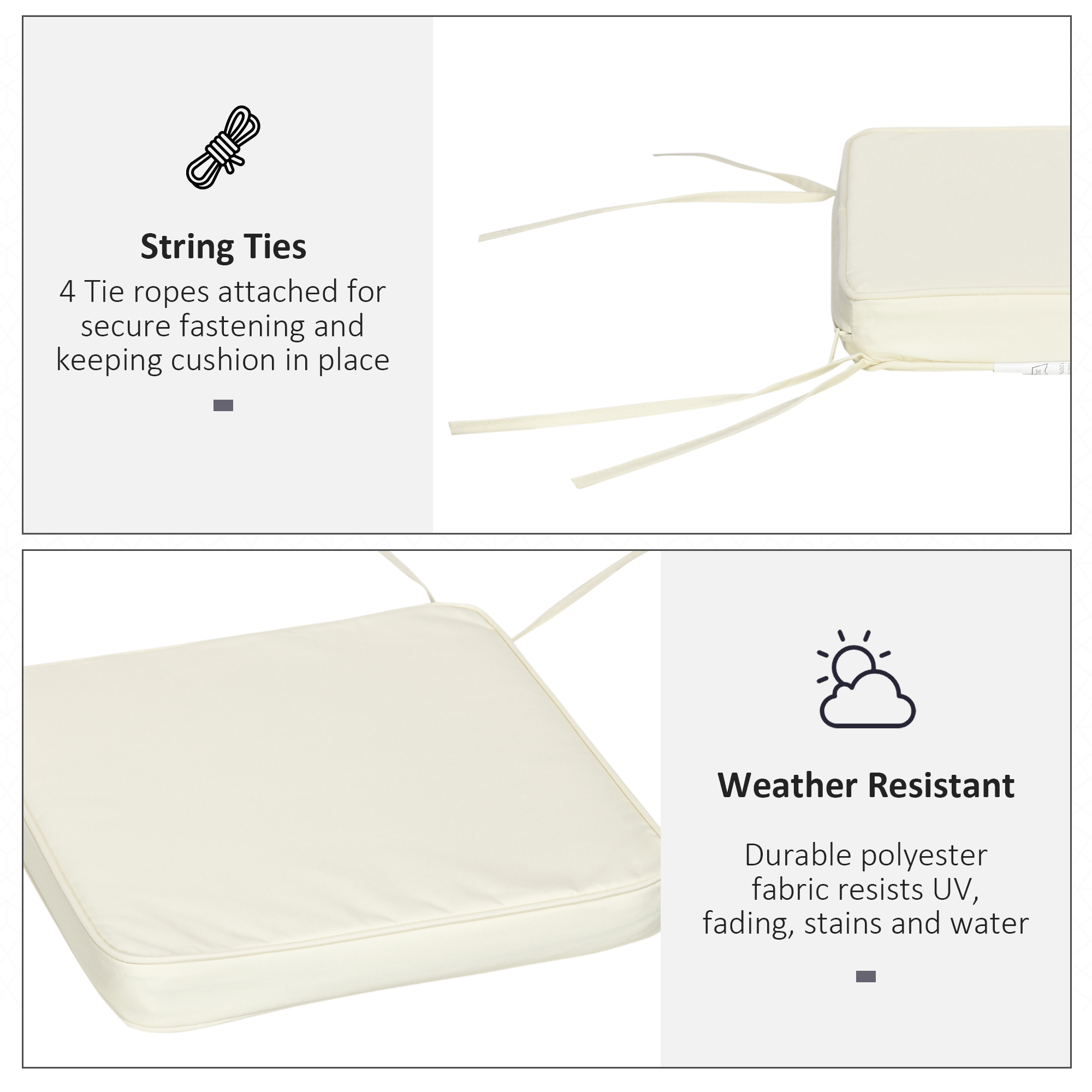 Outsunny Chair Cushions Set of 6, Comfortable Seat Pads for Garden Chairs, 42Lx42Wx5T cm, Cream White
