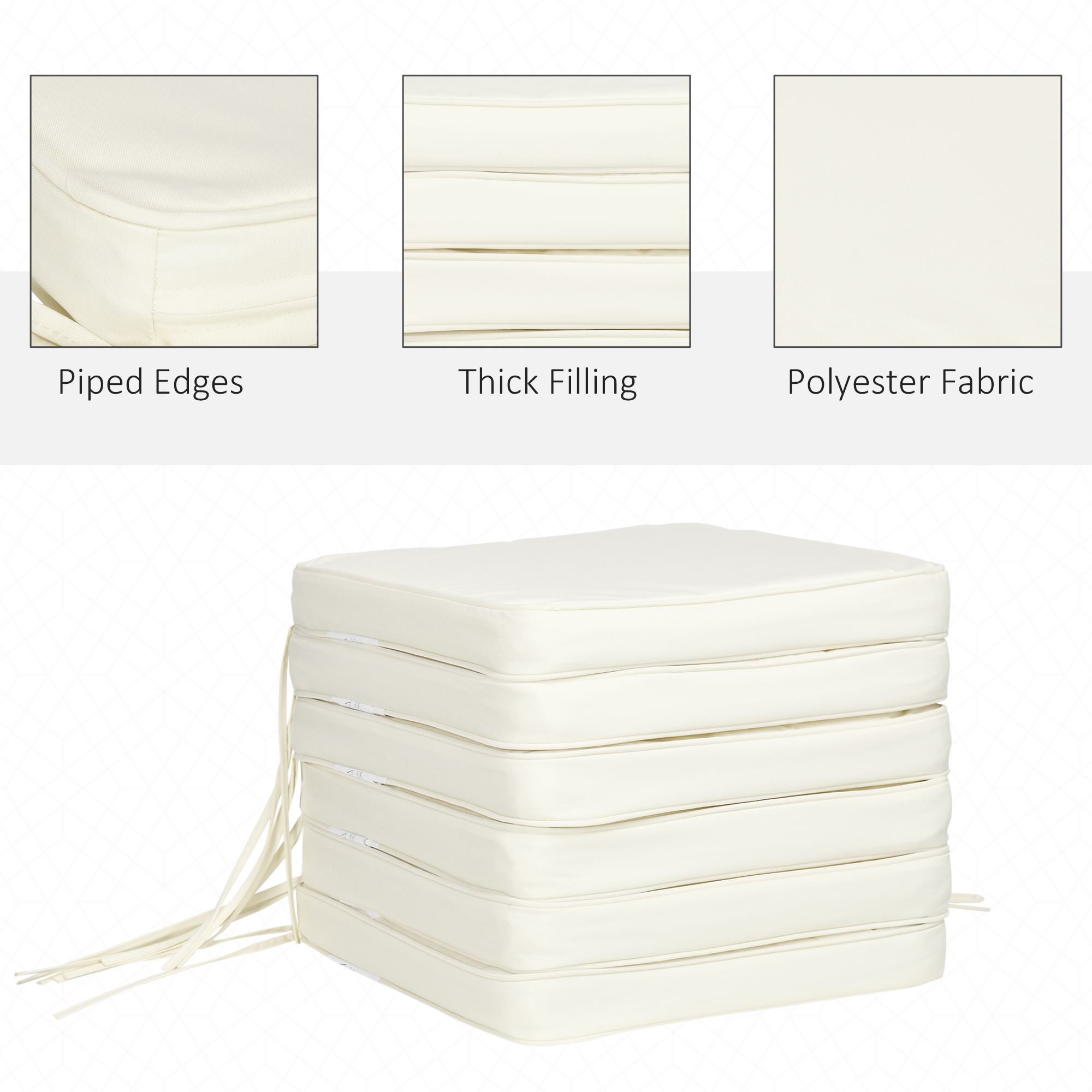 Outsunny Chair Cushions Set of 6, Comfortable Seat Pads for Garden Chairs, 42Lx42Wx5T cm, Cream White