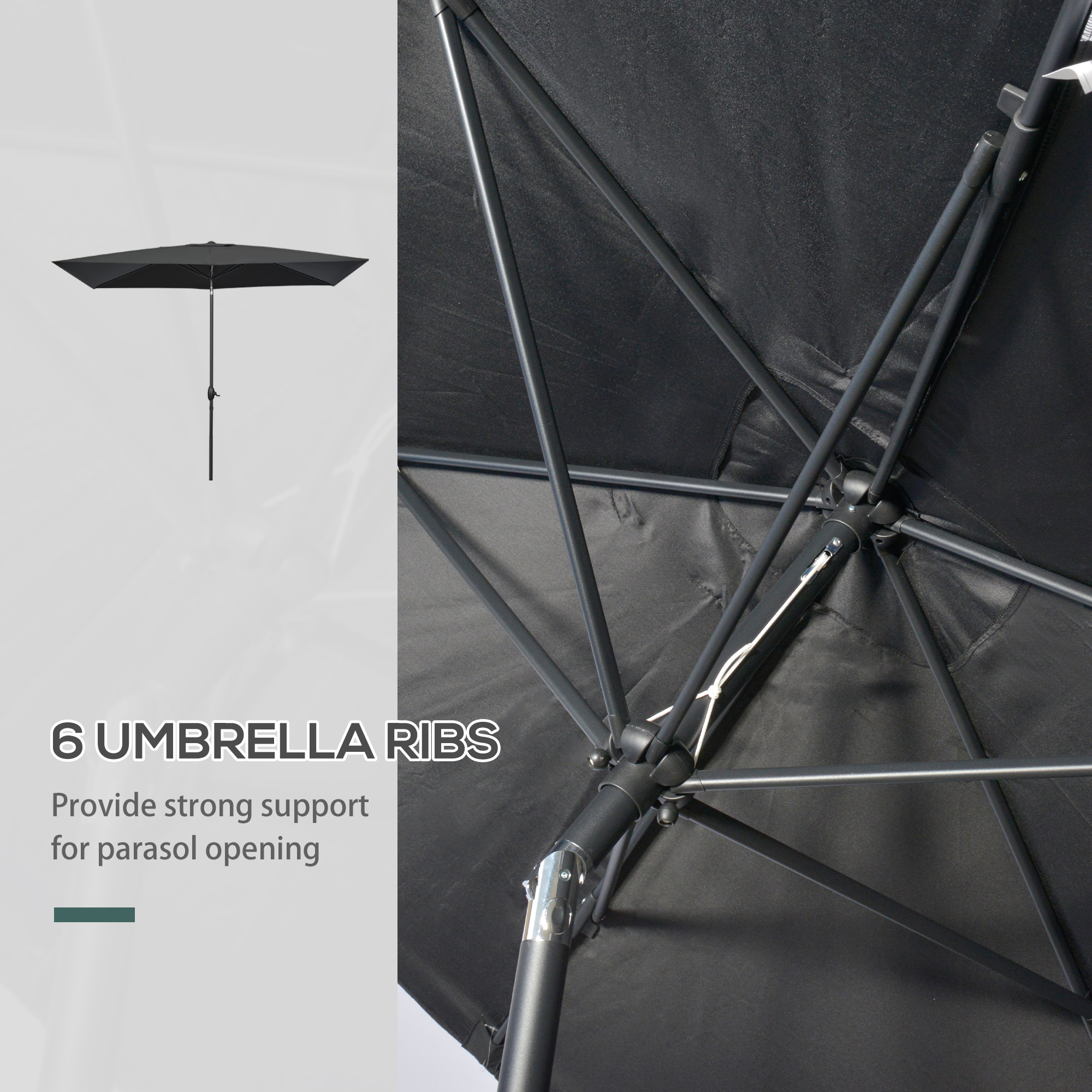 Outsunny Rectangular Garden Parasol 2x3m, Patio Market Umbrella with Crank and Push Button Tilt, Aluminium Pole, Black
