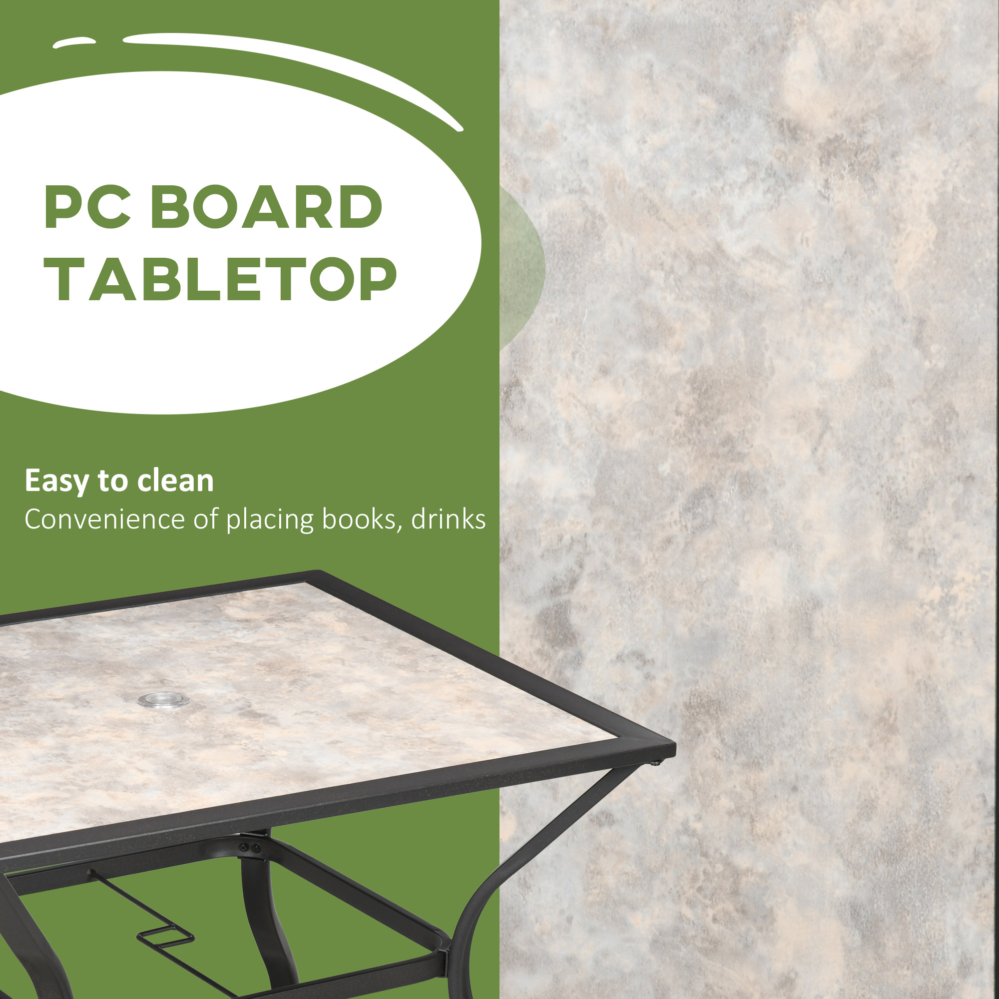 Outsunny Outdoor Dining Table with Parasol Hole, Square Garden Table for 4, PC Board Tabletop, Patio, Backyard, Grey