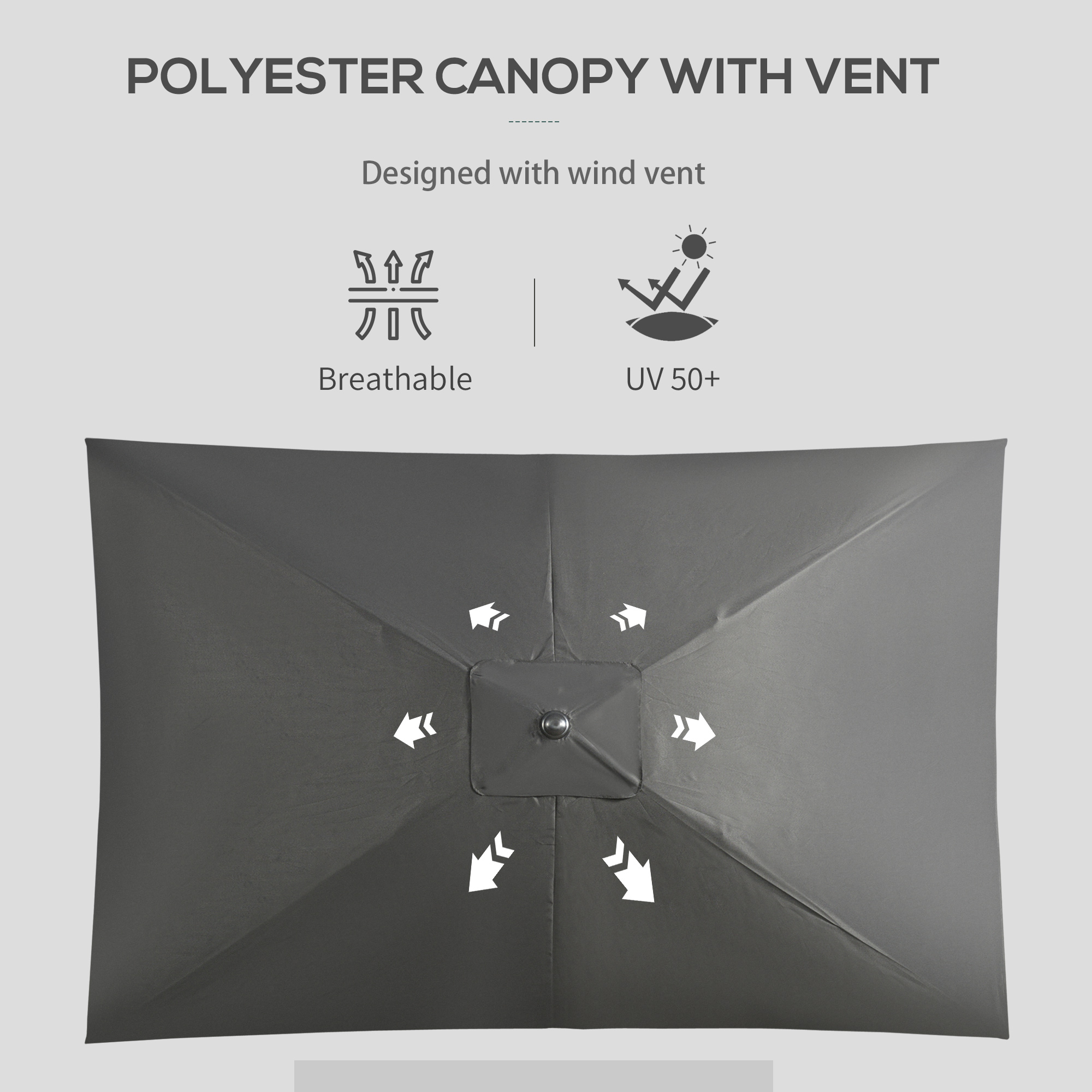 Outsunny Rectangular Garden Parasol 2x3m, Patio Market Umbrella with Crank and Push Button Tilt, Aluminium Pole, Black