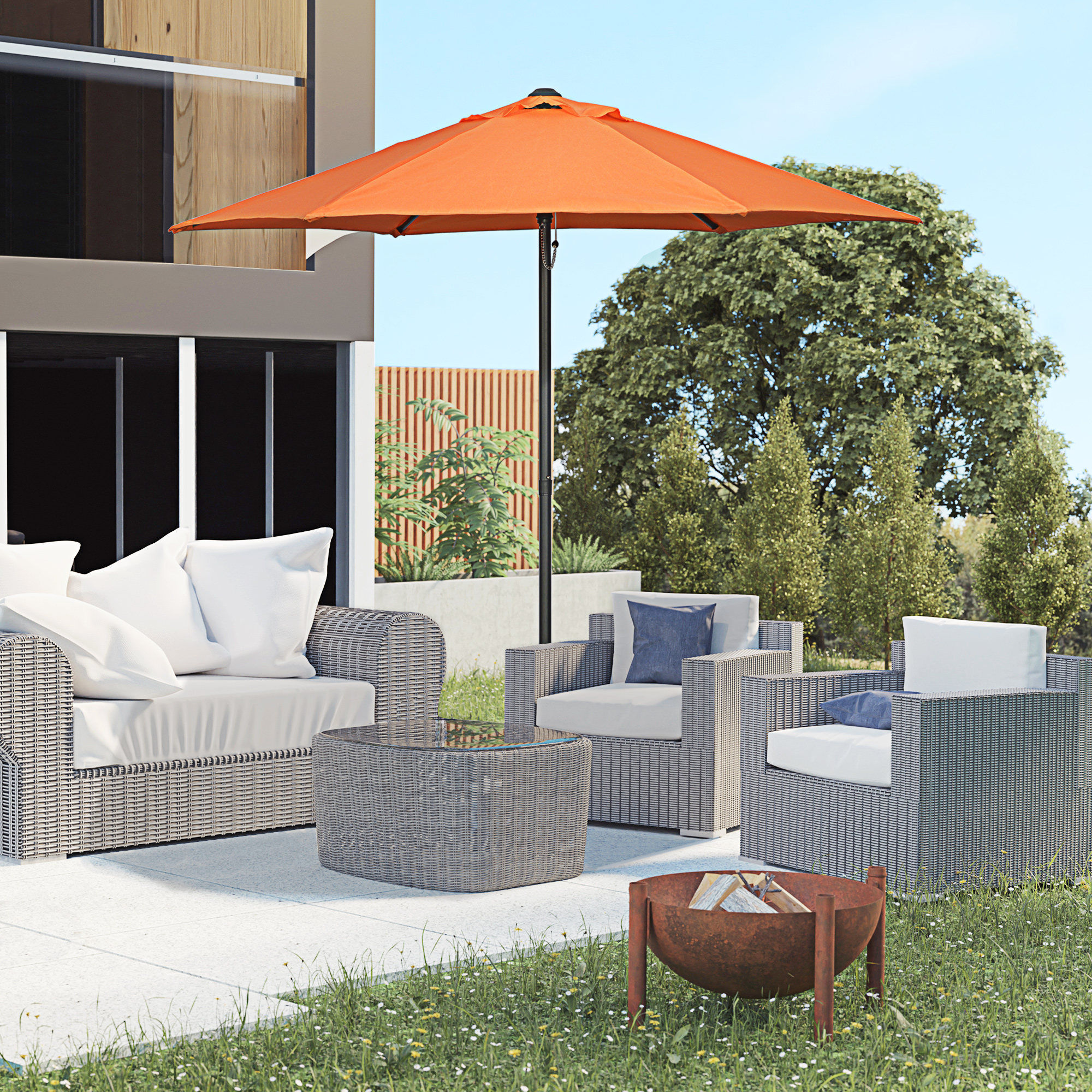 Outsunny Patio Parasol, 2m Outdoor Sun Shade with 6 Ribs for Garden, Balcony, Bench, Orange