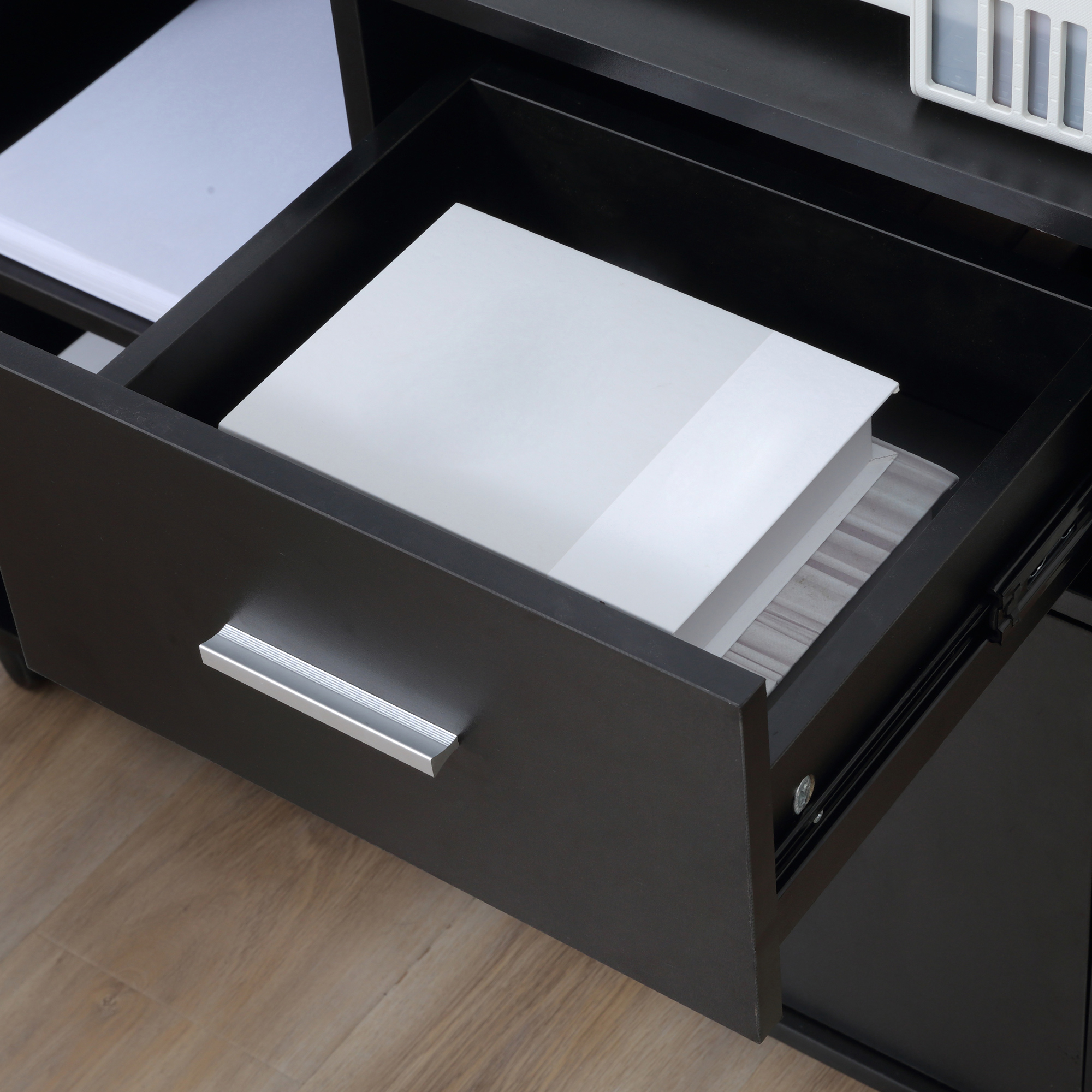 Vinsetto Printer Stand with Wheels, Mobile Filing Cabinet with Open Shelves and Drawers for A4 Documents, Black