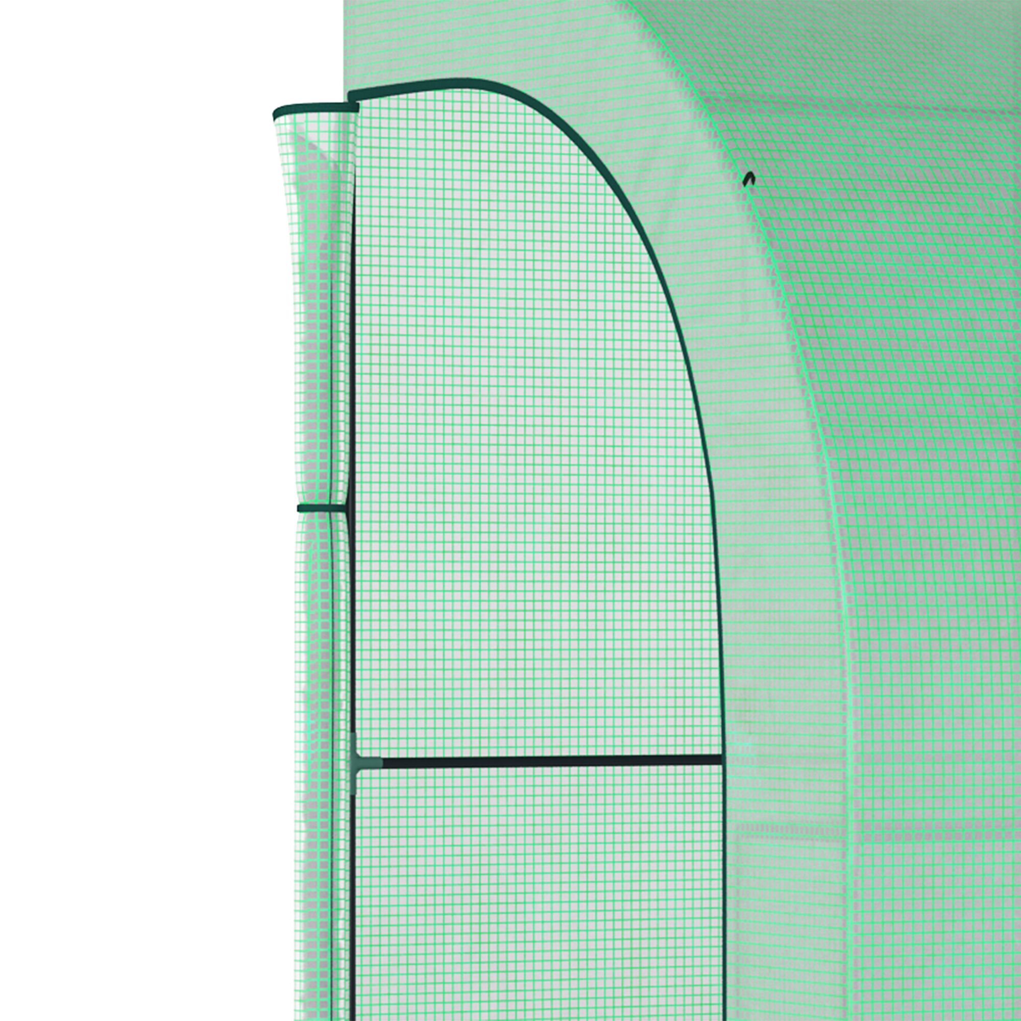 Outsunny Walk-In Lean to Wall Greenhouse with Windows and Doors 2 Tiers 6 Wired Shelves 300L x 150W x 215Hcm Green