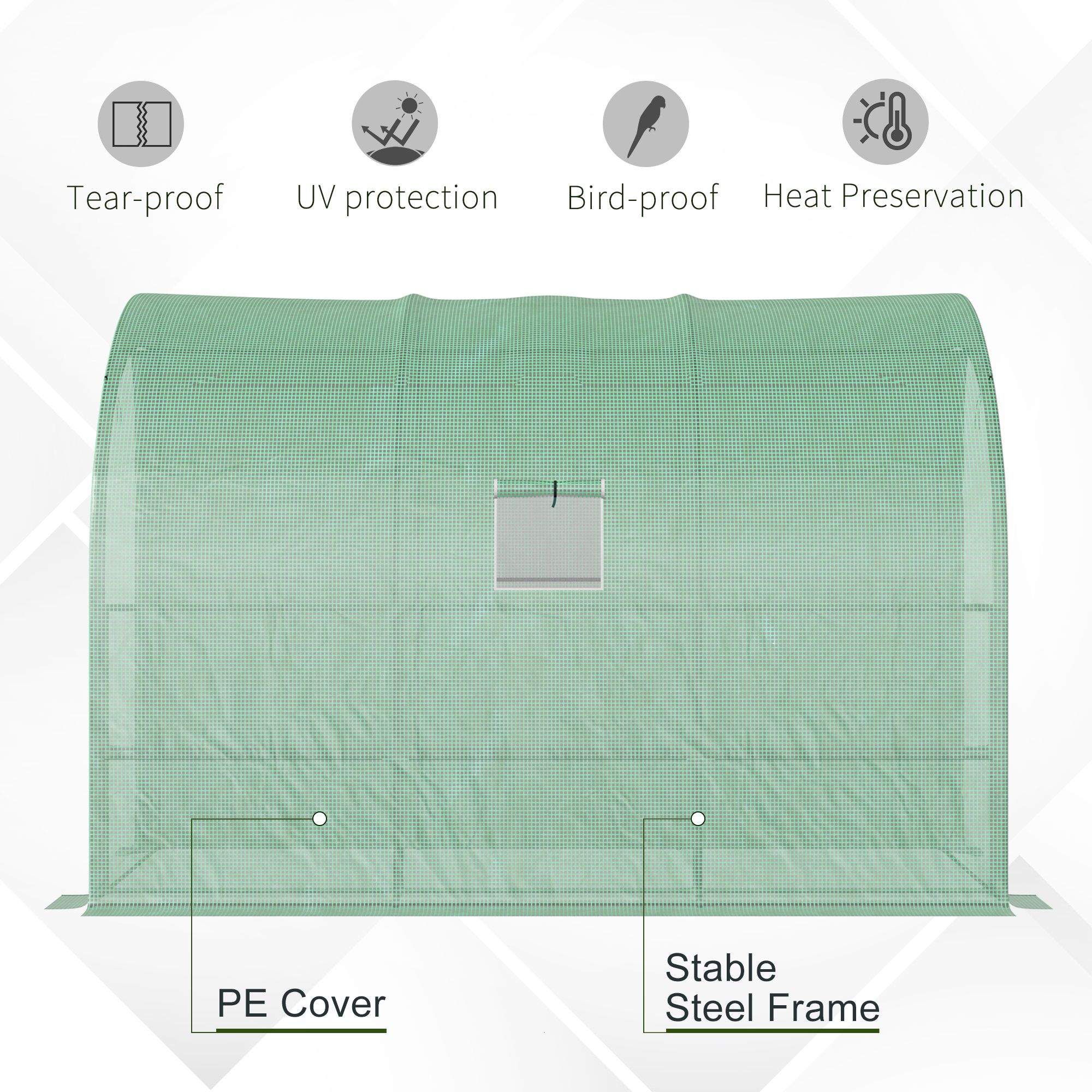 Outsunny Walk-In Lean to Wall Greenhouse with Windows and Doors 2 Tiers 6 Wired Shelves 300L x 150W x 215Hcm Green