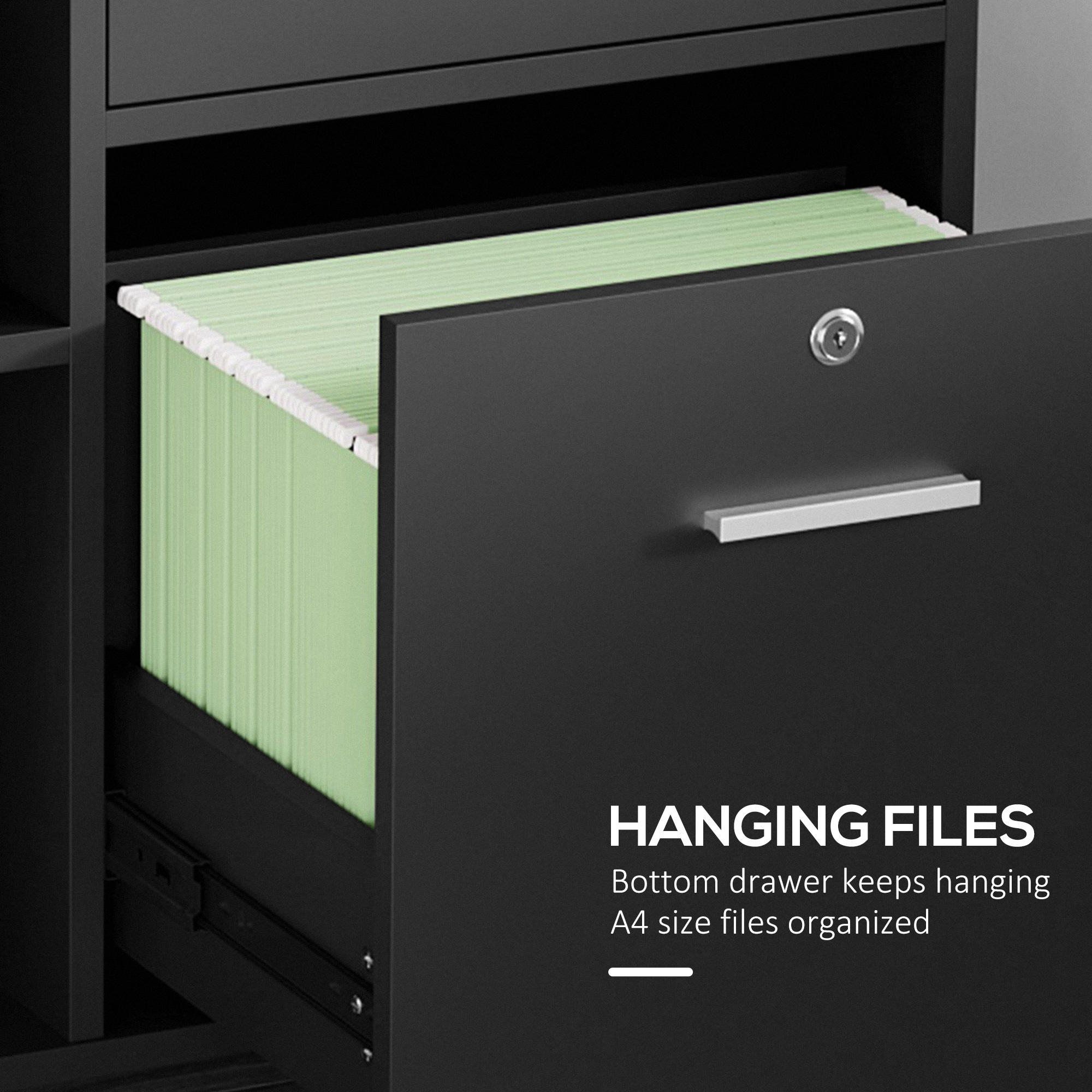 Vinsetto Printer Stand with Wheels, Mobile Filing Cabinet with Open Shelves and Drawers for A4 Documents, Black