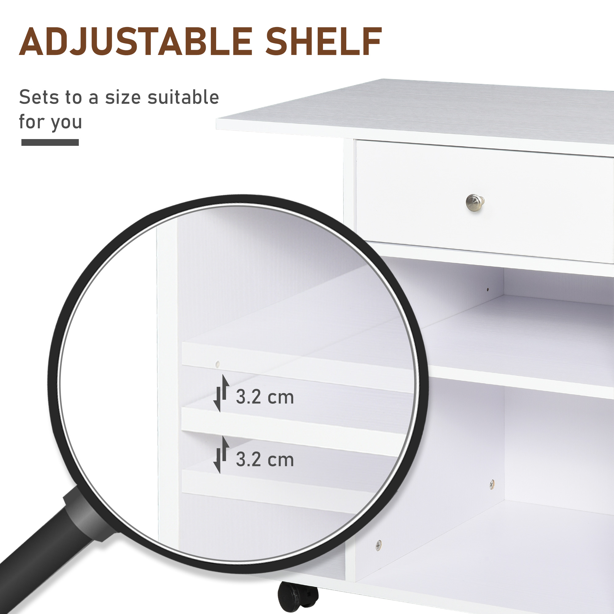 Vinsetto Printer Stand, Mobile, Rolling Cart, Desk Side with CPU Stand, Drawer, Adjustable Shelf, Wheels, White.