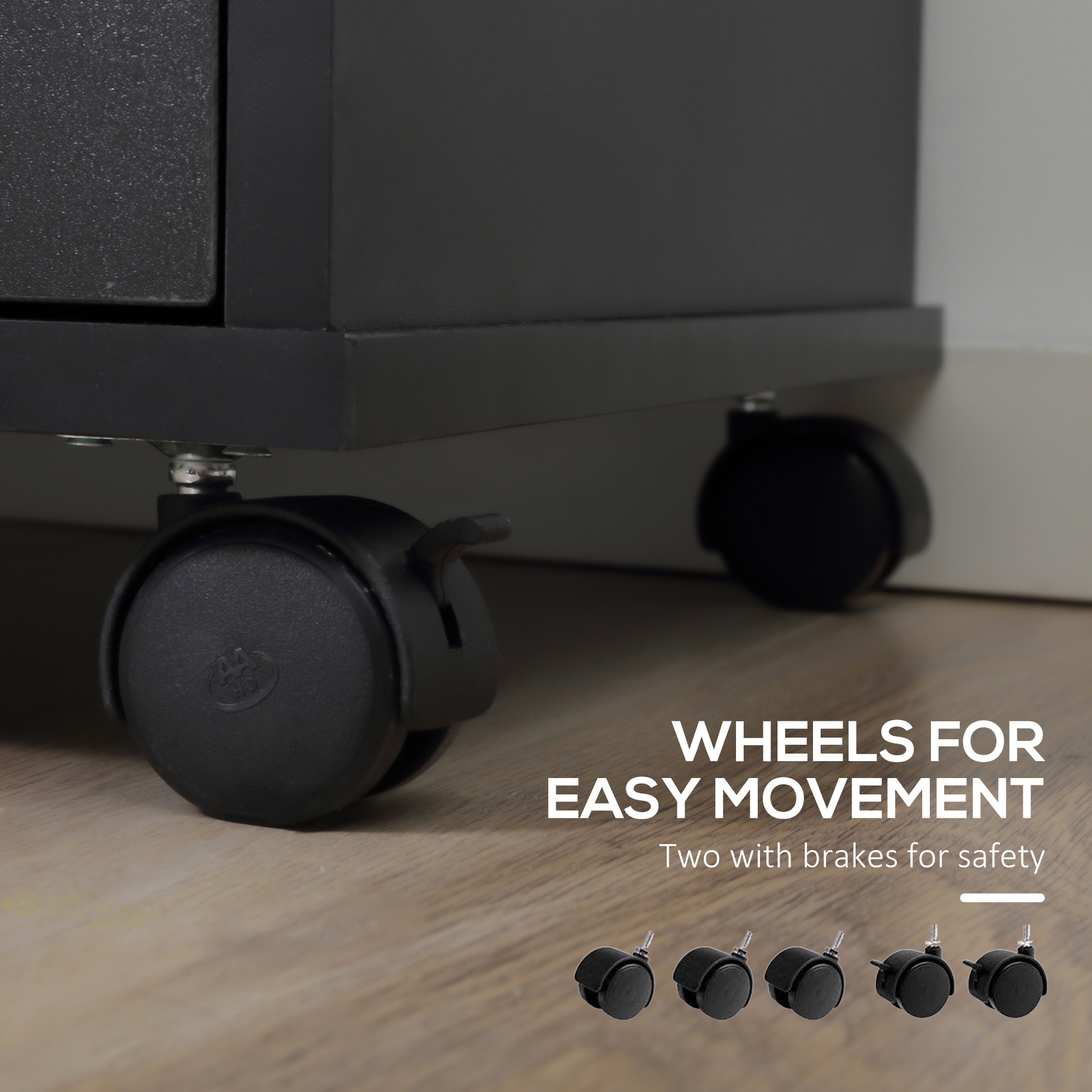 Vinsetto Printer Stand with Wheels, Mobile Filing Cabinet with Open Shelves and Drawers for A4 Documents, Black