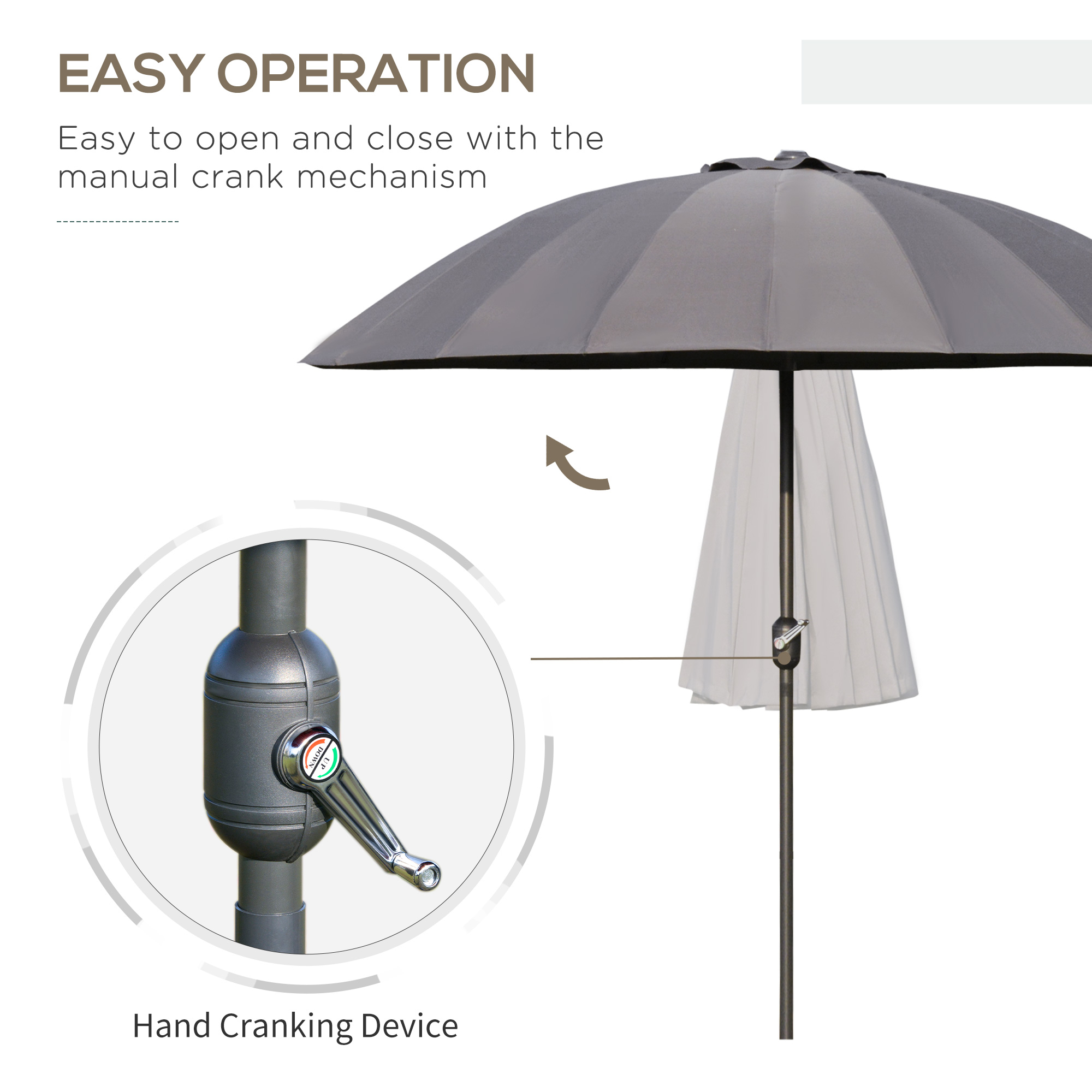 Outsunny Garden Umbrella Ð¤255cm Table Parasol with Push Button Tilt Crank and Ribs for Garden Lawn Backyard Pool Dark Grey