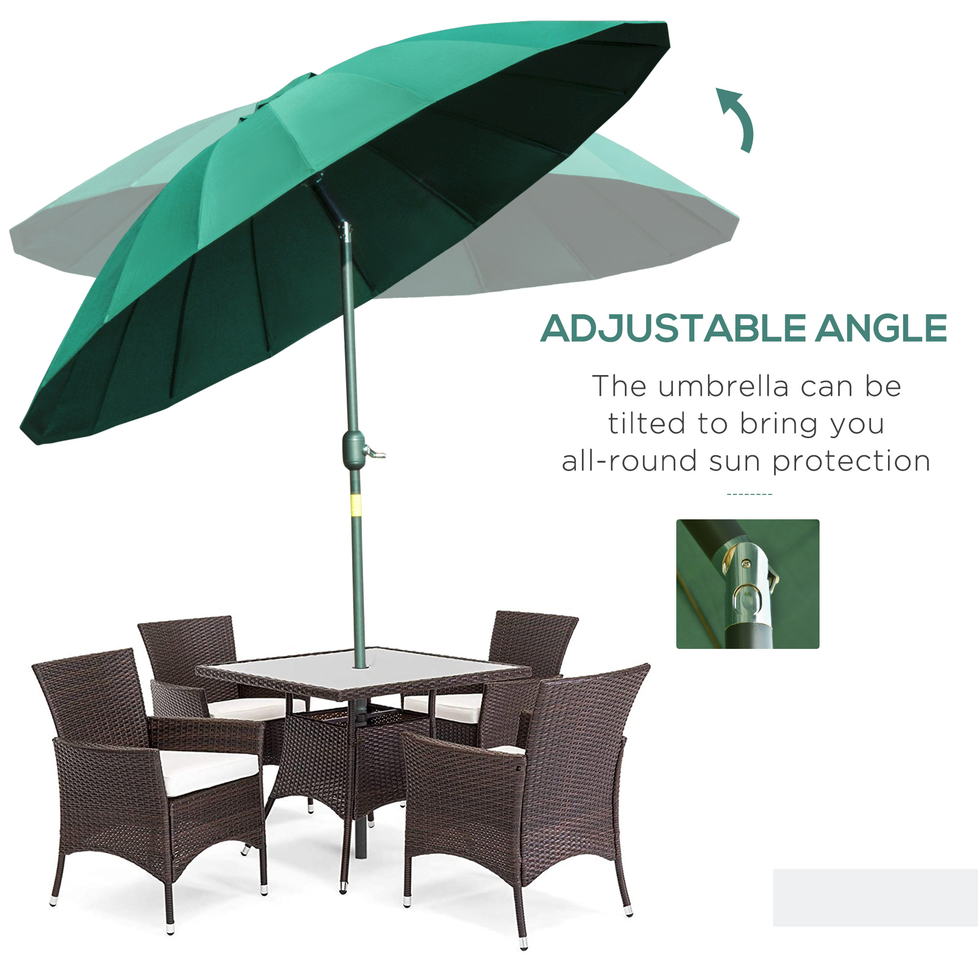 Outsunny Ð¤255cm Patio Parasol Umbrella Outdoor Market Table Parasol with Push Button Tilt Crank and Sturdy Ribs for Garden Lawn Backyard Pool Green