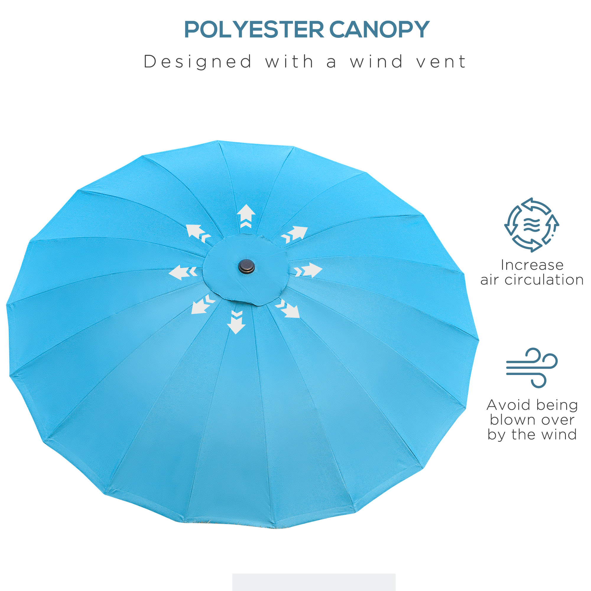 Outsunny Garden Table Umbrella, é‘²?55cm Parasol with Push Button Tilt, Crank & Ribs for Lawn & Backyard, Blue