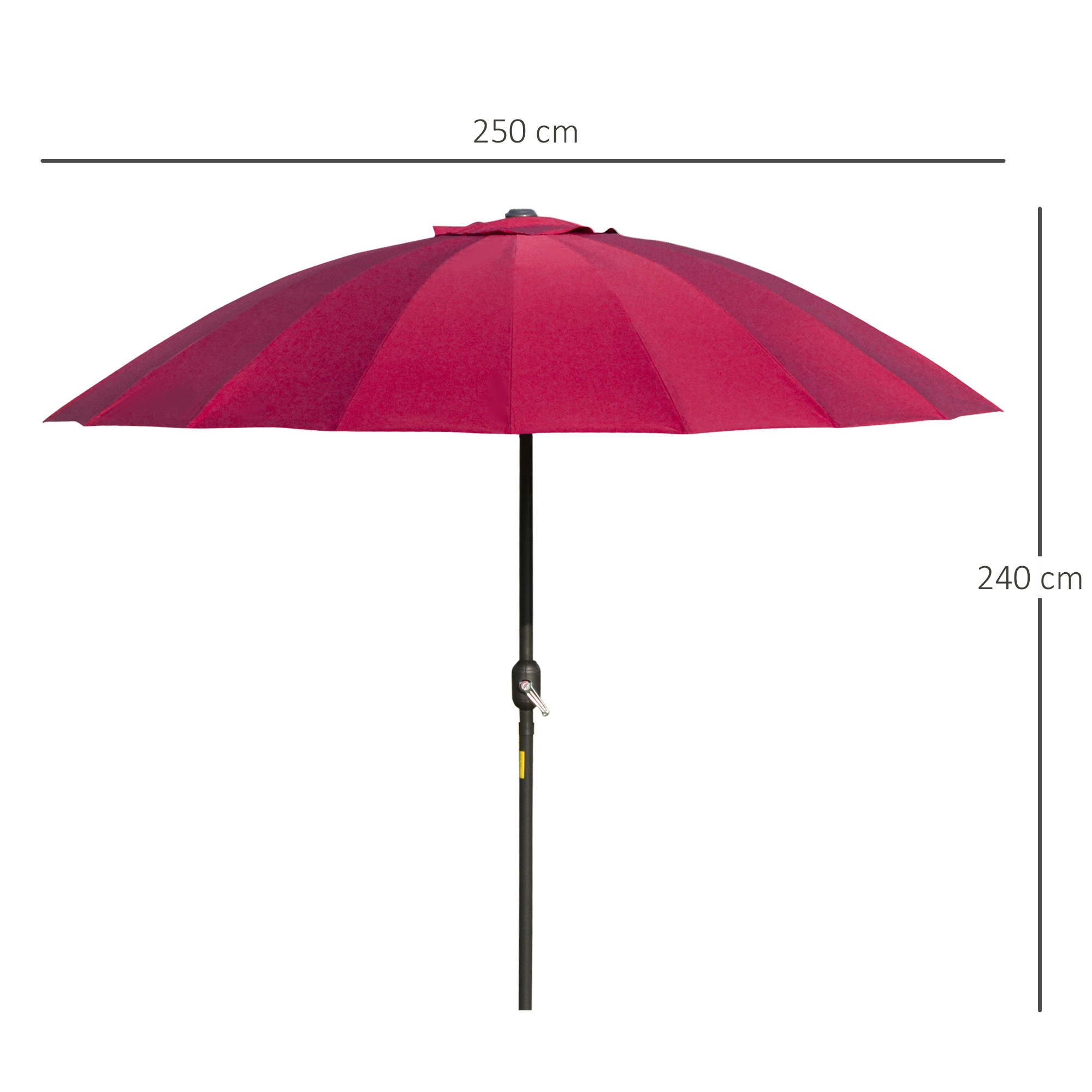 Outsunny 255cm Garden Parasol, Outdoor Table Umbrella with Tilt, Crank, and Durable Ribs, Wine Red