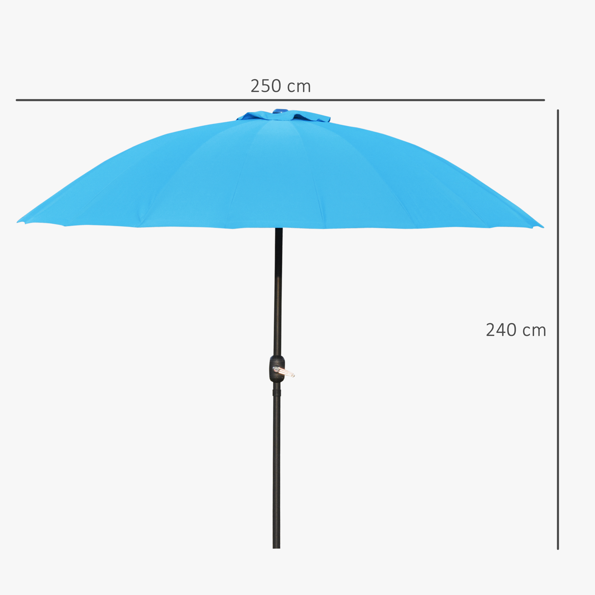 Outsunny Garden Table Umbrella, é‘²?55cm Parasol with Push Button Tilt, Crank & Ribs for Lawn & Backyard, Blue