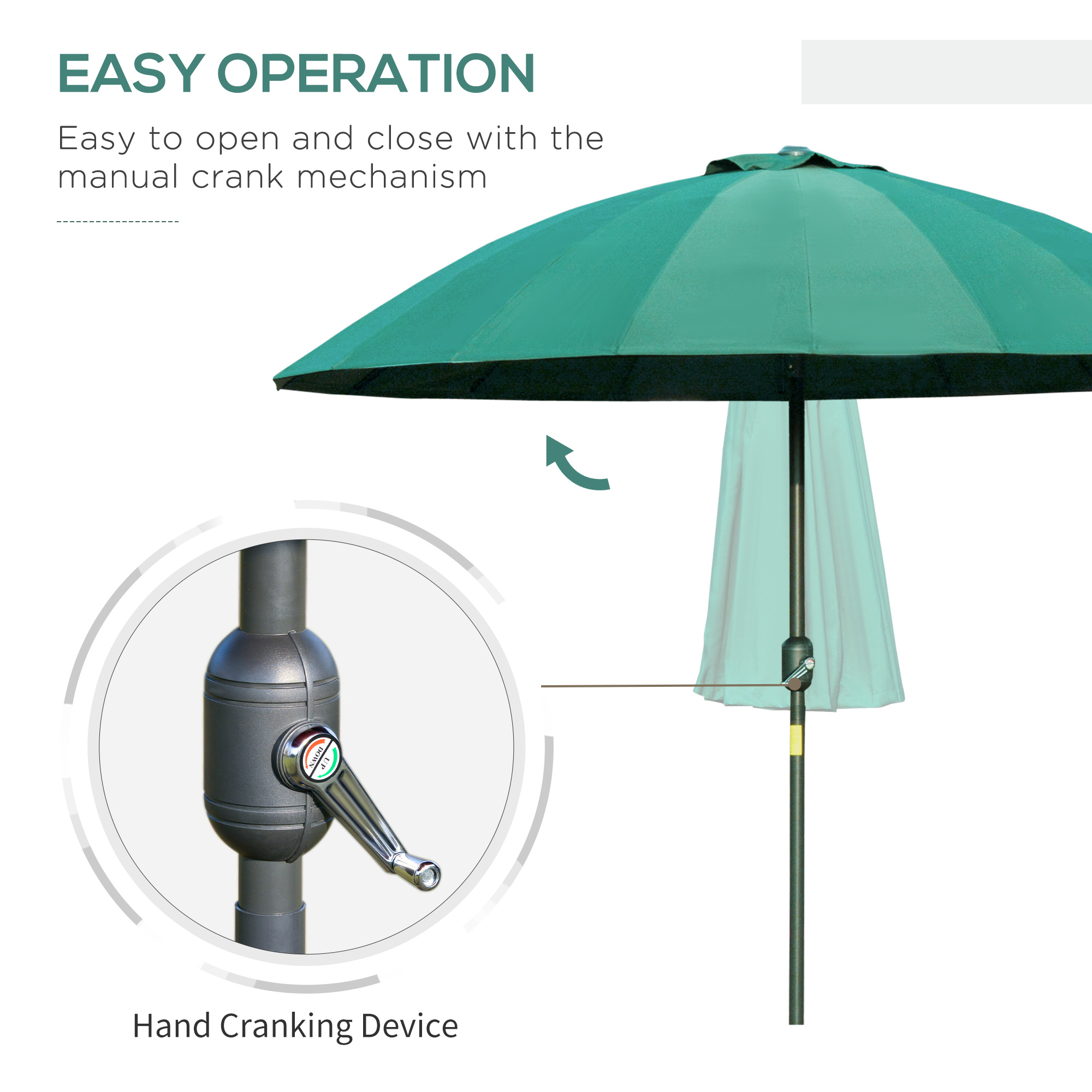Outsunny Ð¤255cm Patio Parasol Umbrella Outdoor Market Table Parasol with Push Button Tilt Crank and Sturdy Ribs for Garden Lawn Backyard Pool Green