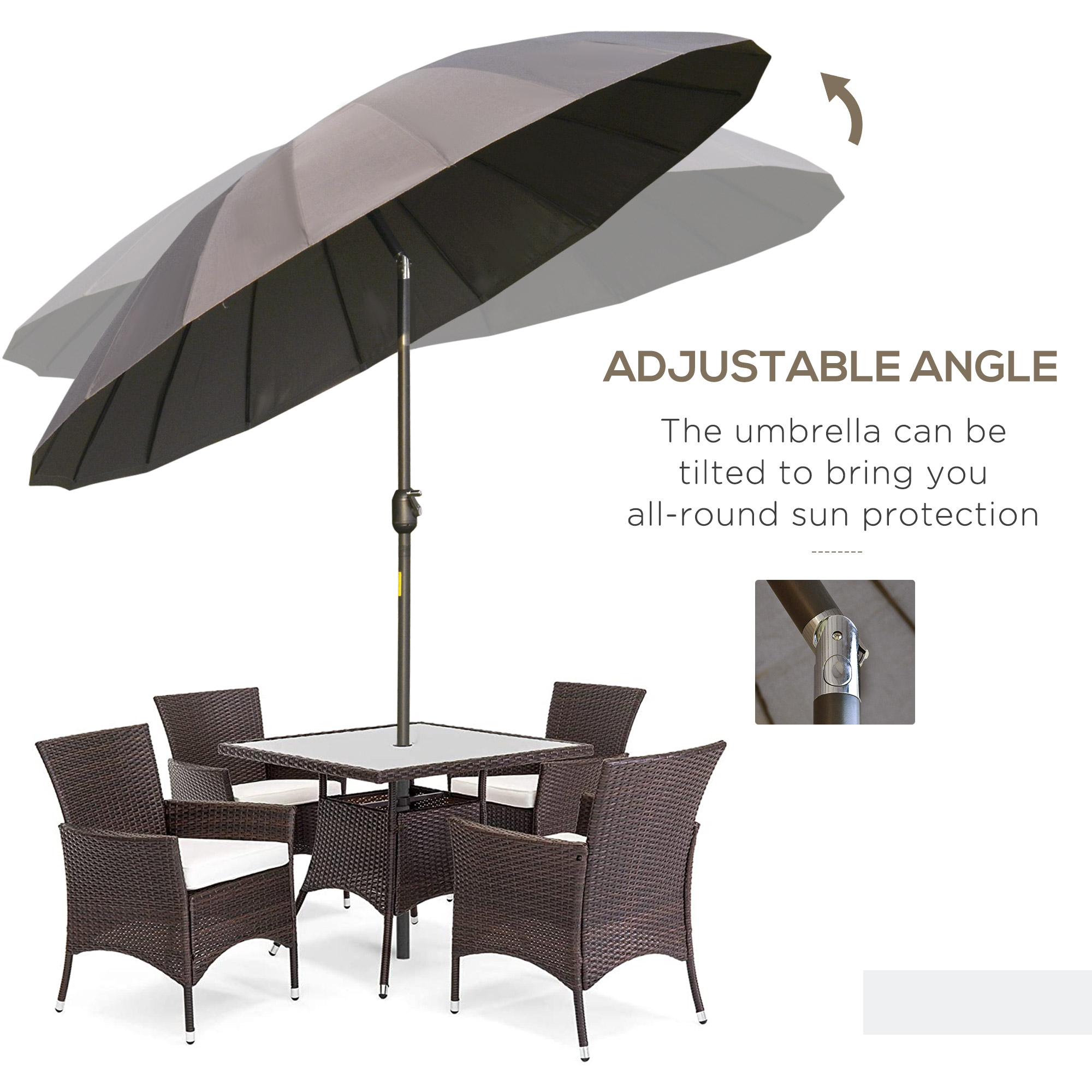 Outsunny Garden Umbrella Ð¤255cm Table Parasol with Push Button Tilt Crank and Ribs for Garden Lawn Backyard Pool Dark Grey
