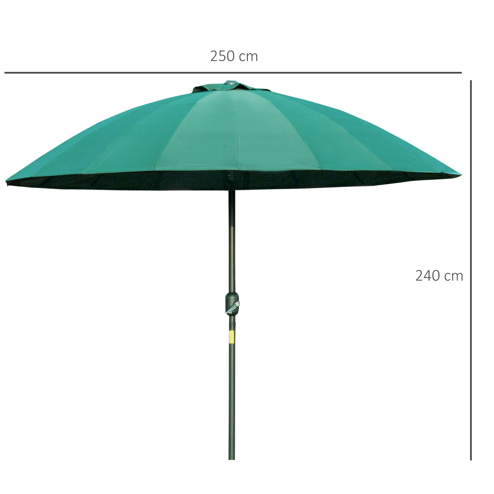 Outsunny Ð¤255cm Patio Parasol Umbrella Outdoor Market Table Parasol with Push Button Tilt Crank and Sturdy Ribs for Garden Lawn Backyard Pool Green