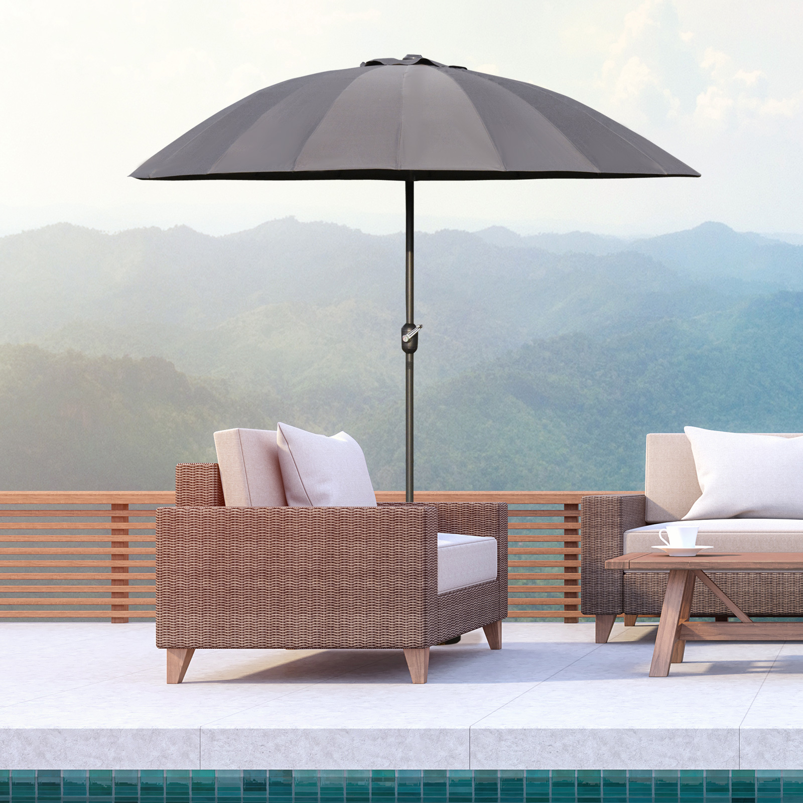 Outsunny Garden Umbrella Ð¤255cm Table Parasol with Push Button Tilt Crank and Ribs for Garden Lawn Backyard Pool Dark Grey