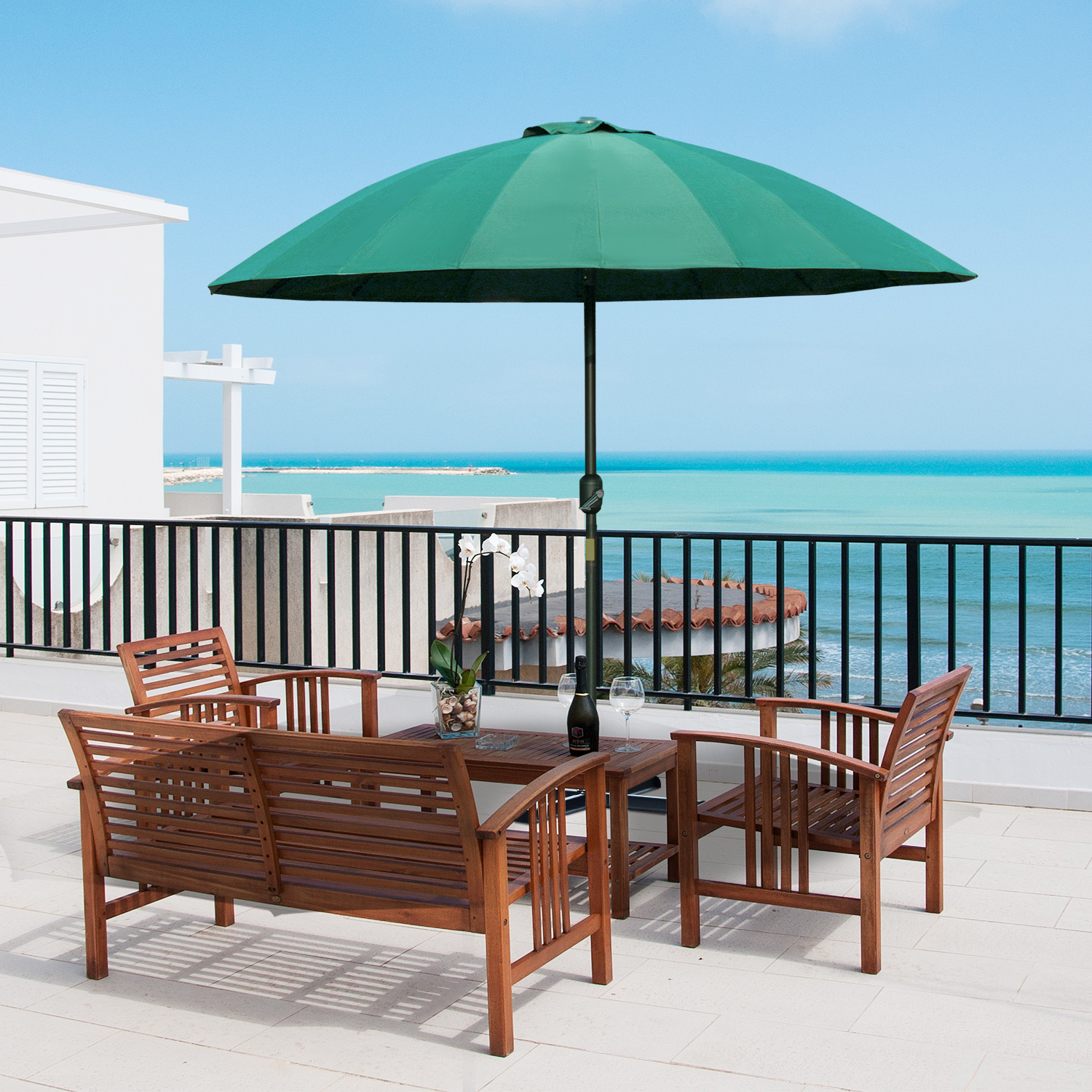 Outsunny Ð¤255cm Patio Parasol Umbrella Outdoor Market Table Parasol with Push Button Tilt Crank and Sturdy Ribs for Garden Lawn Backyard Pool Green