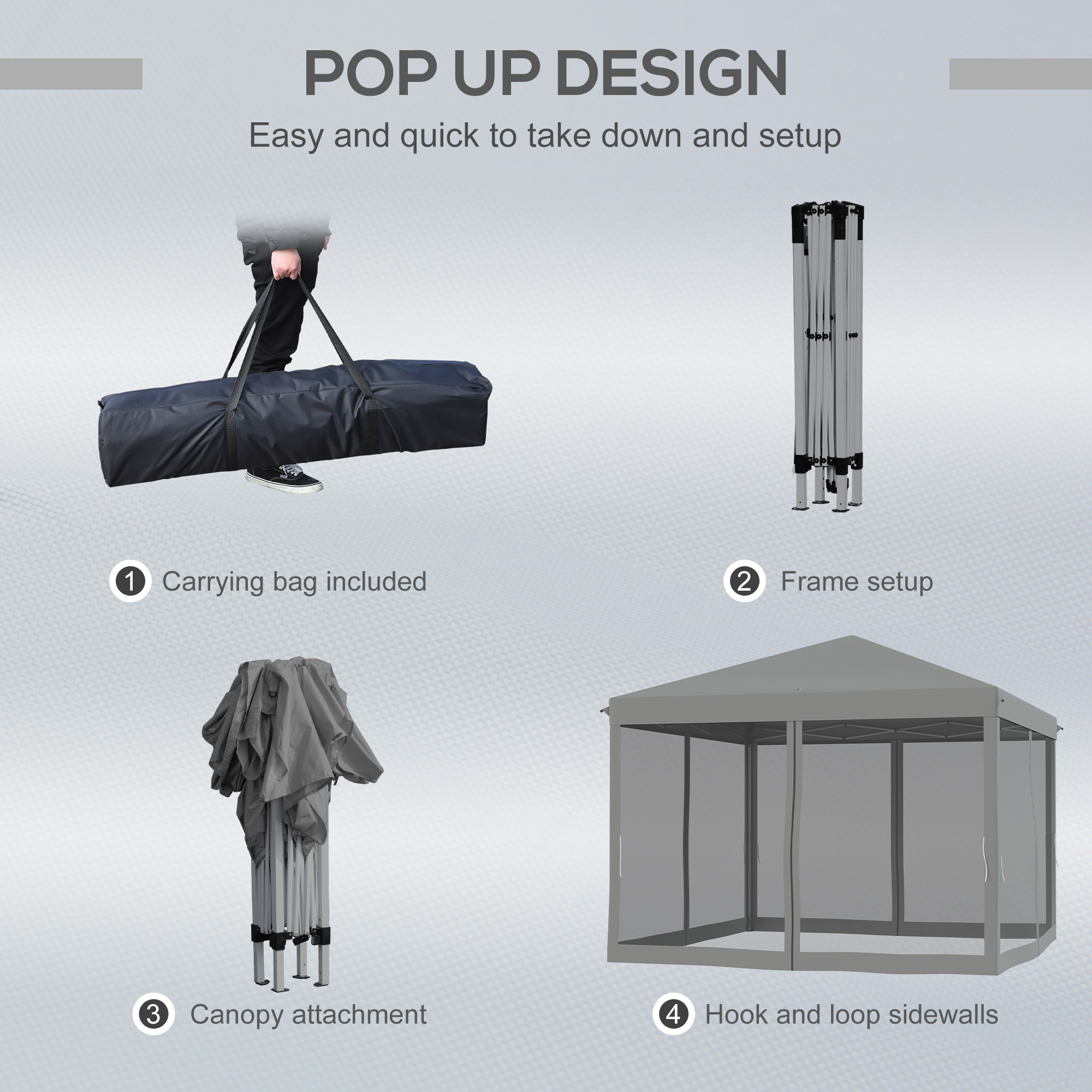Outsunny 3 x 3Â m Pop Up Gazebo, Garden Tent with Removable Mesh Sidewall Netting, Carry Bag for Backyard Patio Outdoor Light Grey