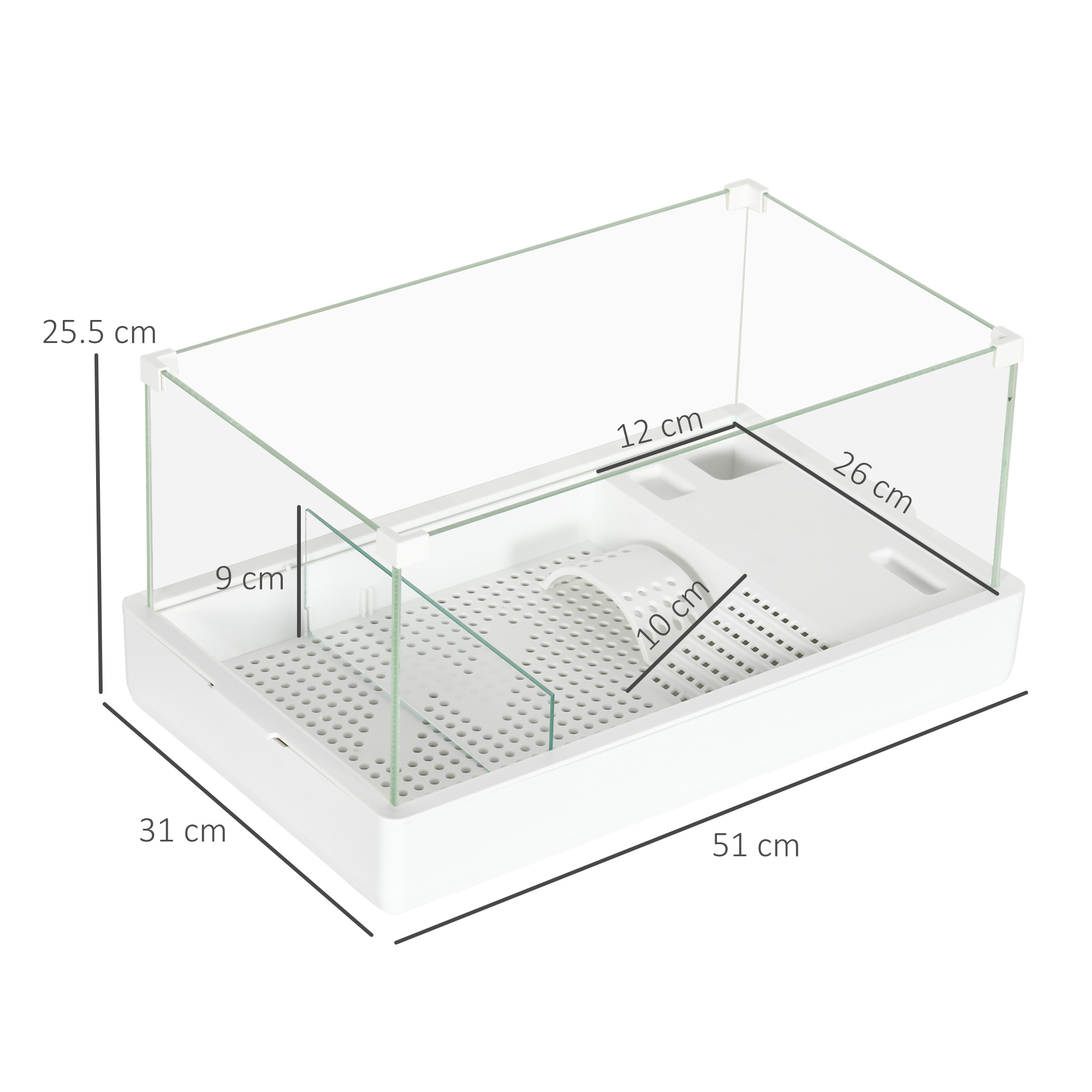 PawHut 50 Turtle Aquarium, Glass Tank with Basking Platform, Filter Design, Full View Terrapin Habitat, White