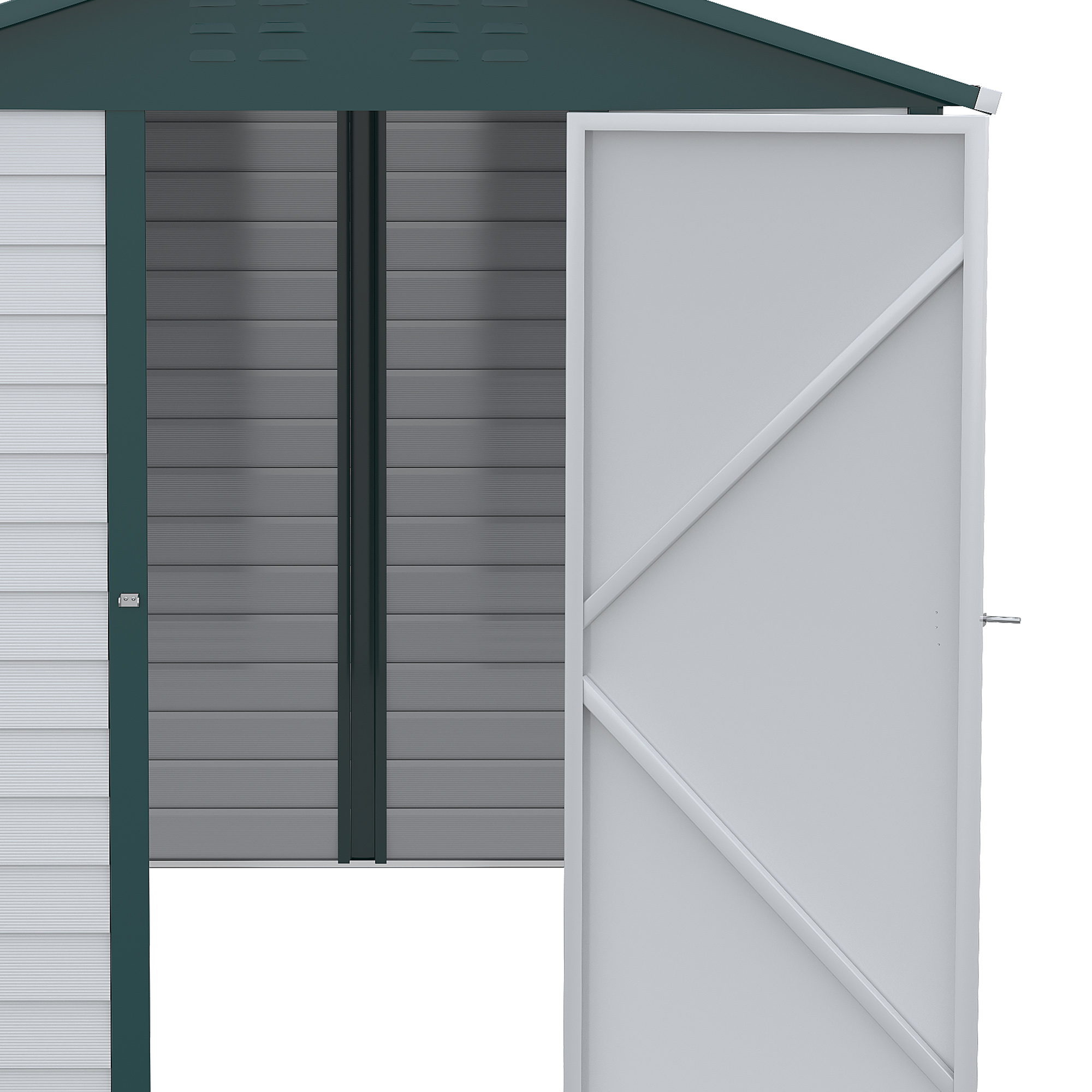 Outsunny 9FT x 6FT Galvanized Metal Garden Shed, Outdoor Storage Shed with Sloped Roof, Lockable Door, Tool Storage Shed for Backyard, Patio, White