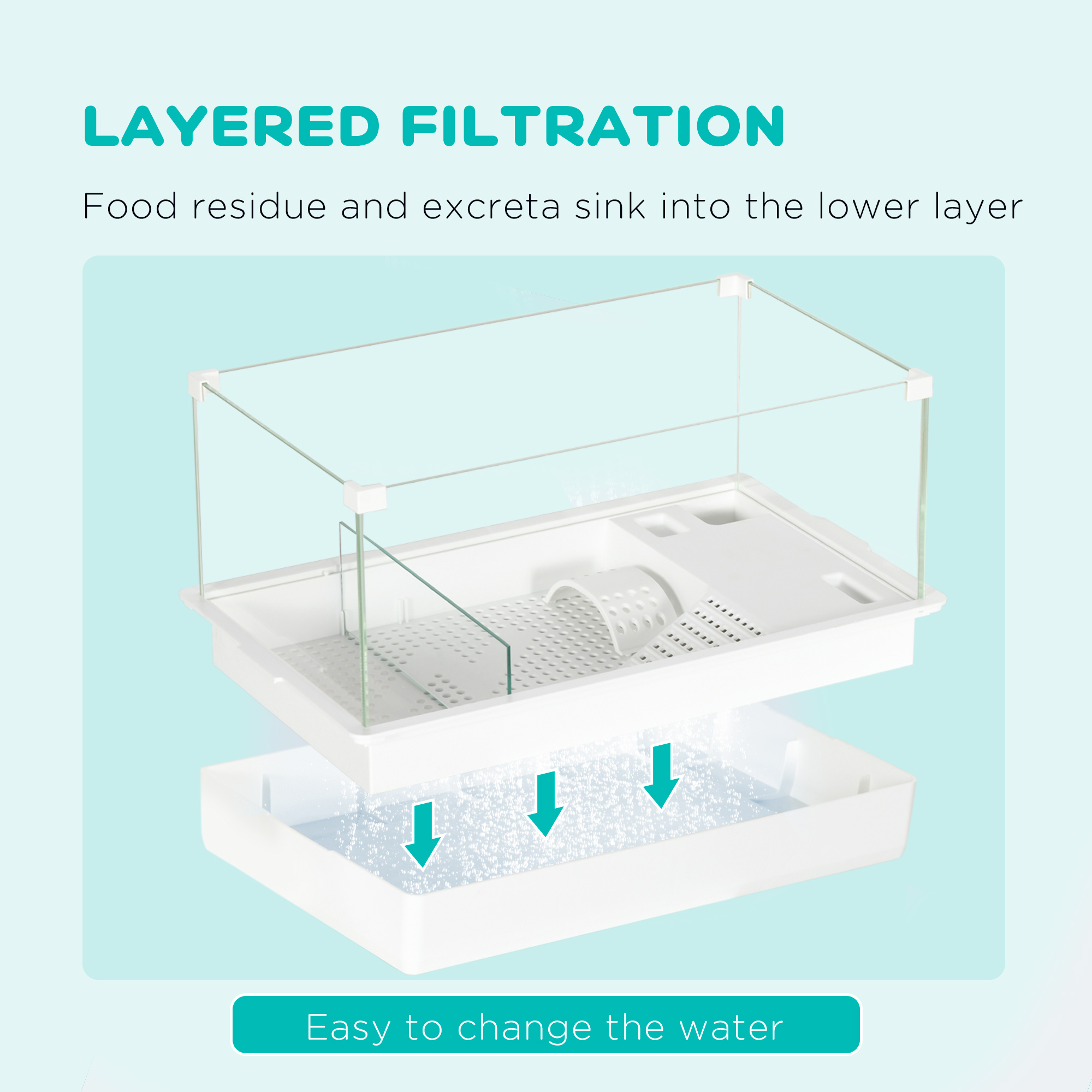 PawHut 50 Turtle Aquarium, Glass Tank with Basking Platform, Filter Design, Full View Terrapin Habitat, White