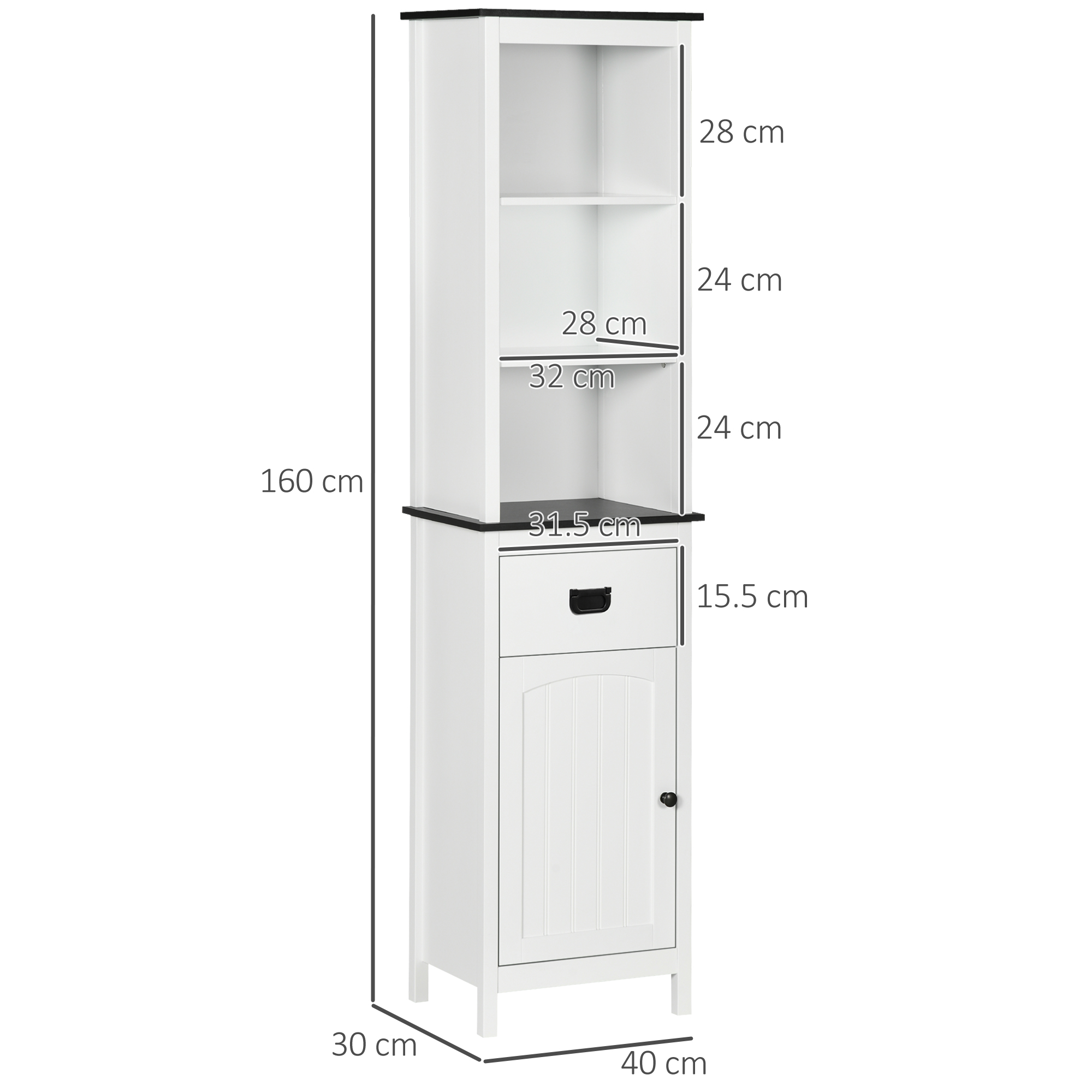 Kleankin Freestanding Bathroom Cabinet, Tall Slim Storage Cupboard with Adjustable Shelves, Drawer, White