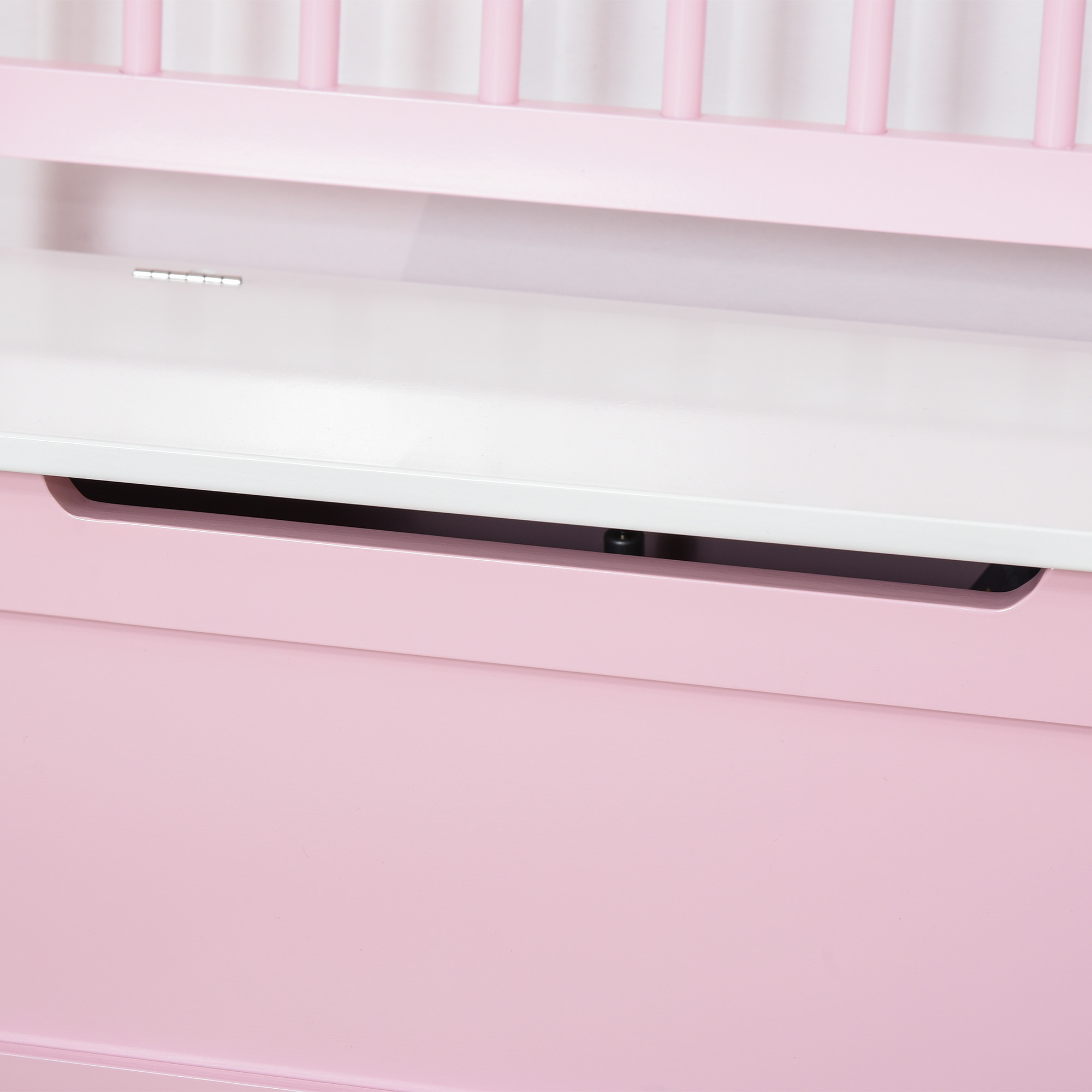 HOMCOM Kids 2-IN-1 Wooden Toy Box and Seat Bench with Safety Pneumatic Rod, Storage Chest for Children Bedroom, Pink