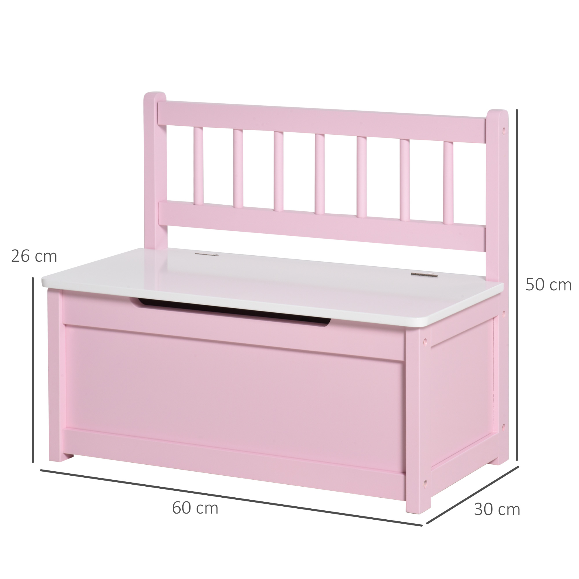 HOMCOM Kids 2-IN-1 Wooden Toy Box and Seat Bench with Safety Pneumatic Rod, Storage Chest for Children Bedroom, Pink
