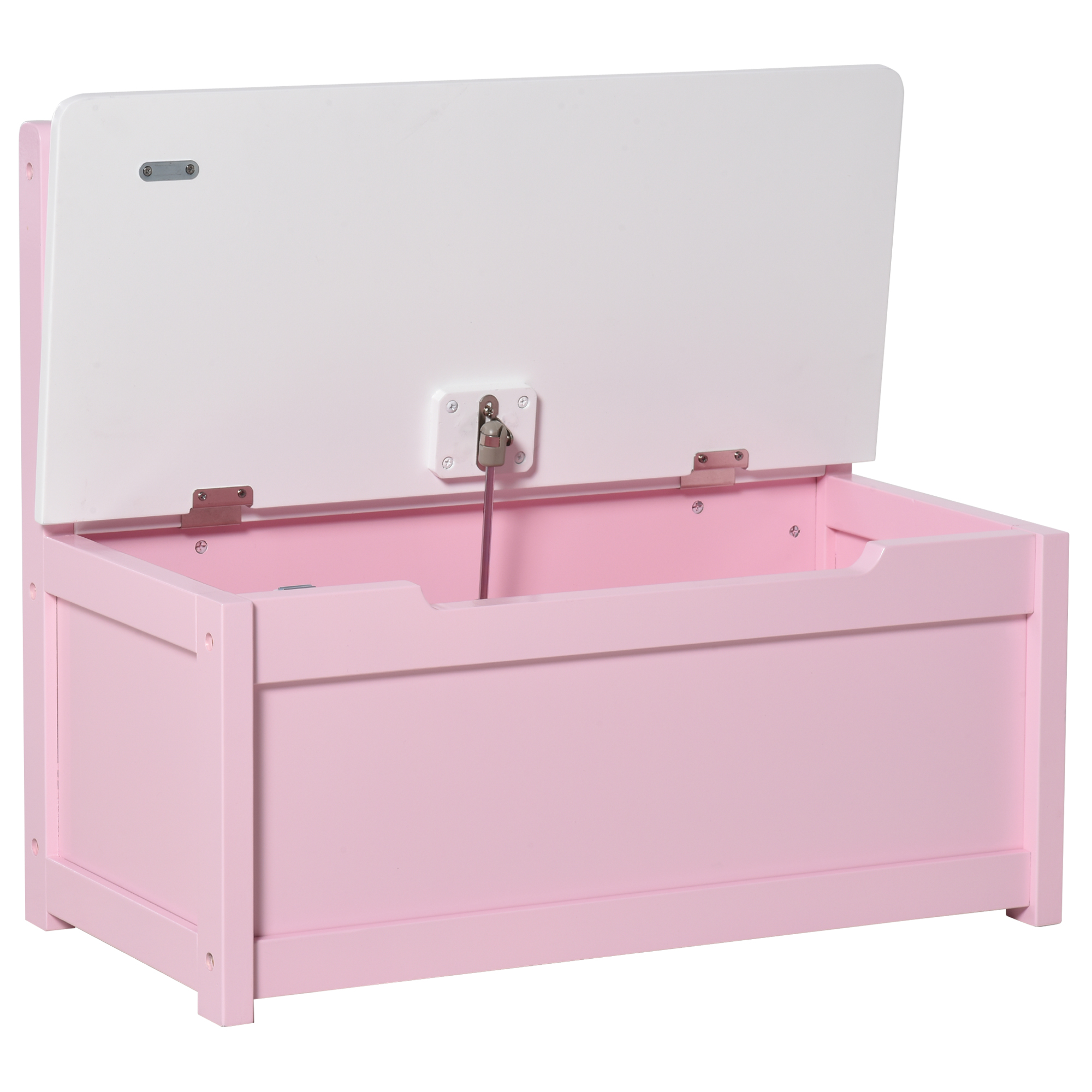 HOMCOM Kids 2-IN-1 Wooden Toy Box and Seat Bench with Safety Pneumatic Rod, Storage Chest for Children Bedroom, Pink