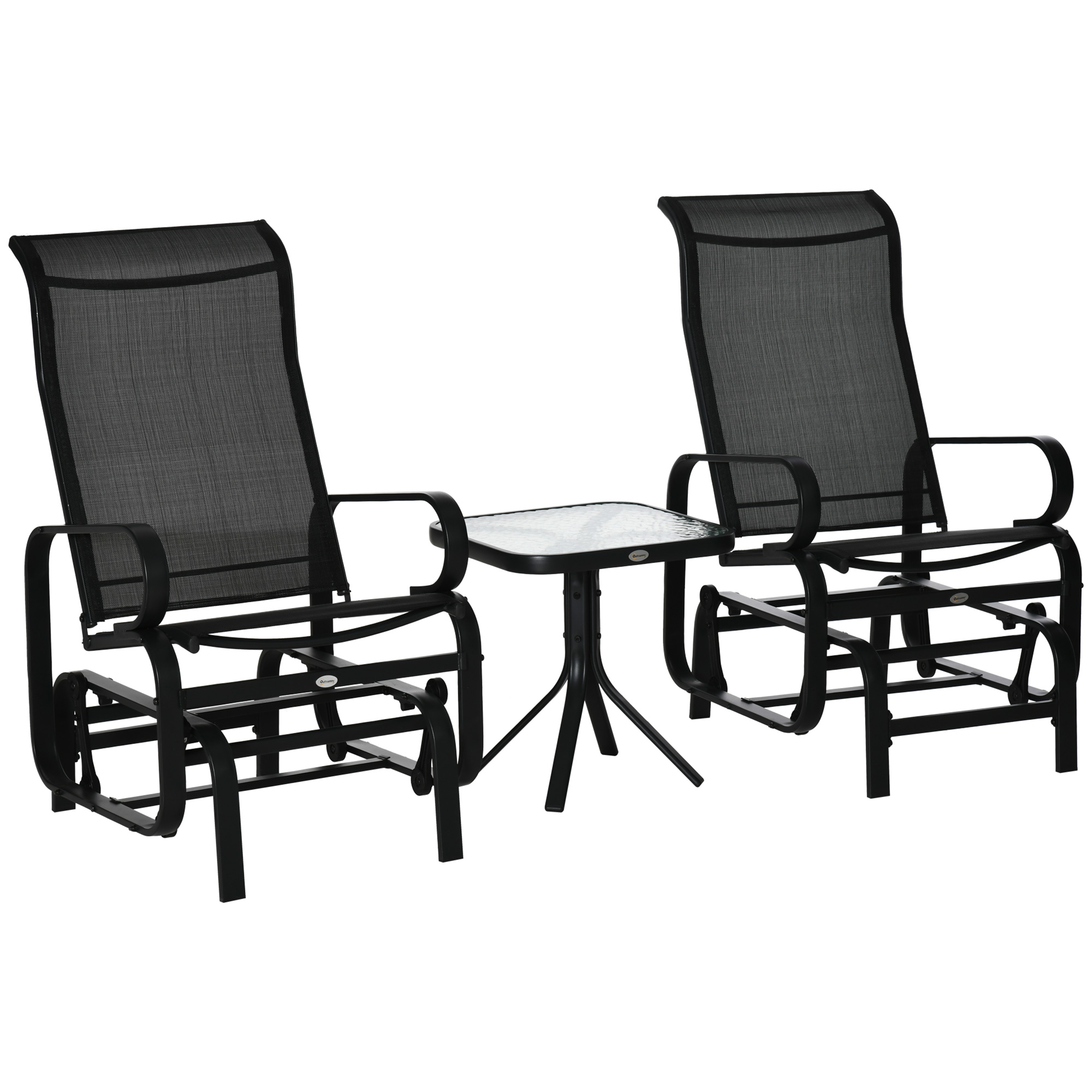 Outsunny 3 PCs Outdoor Gliding Rocking Chair With Tea Table Patio