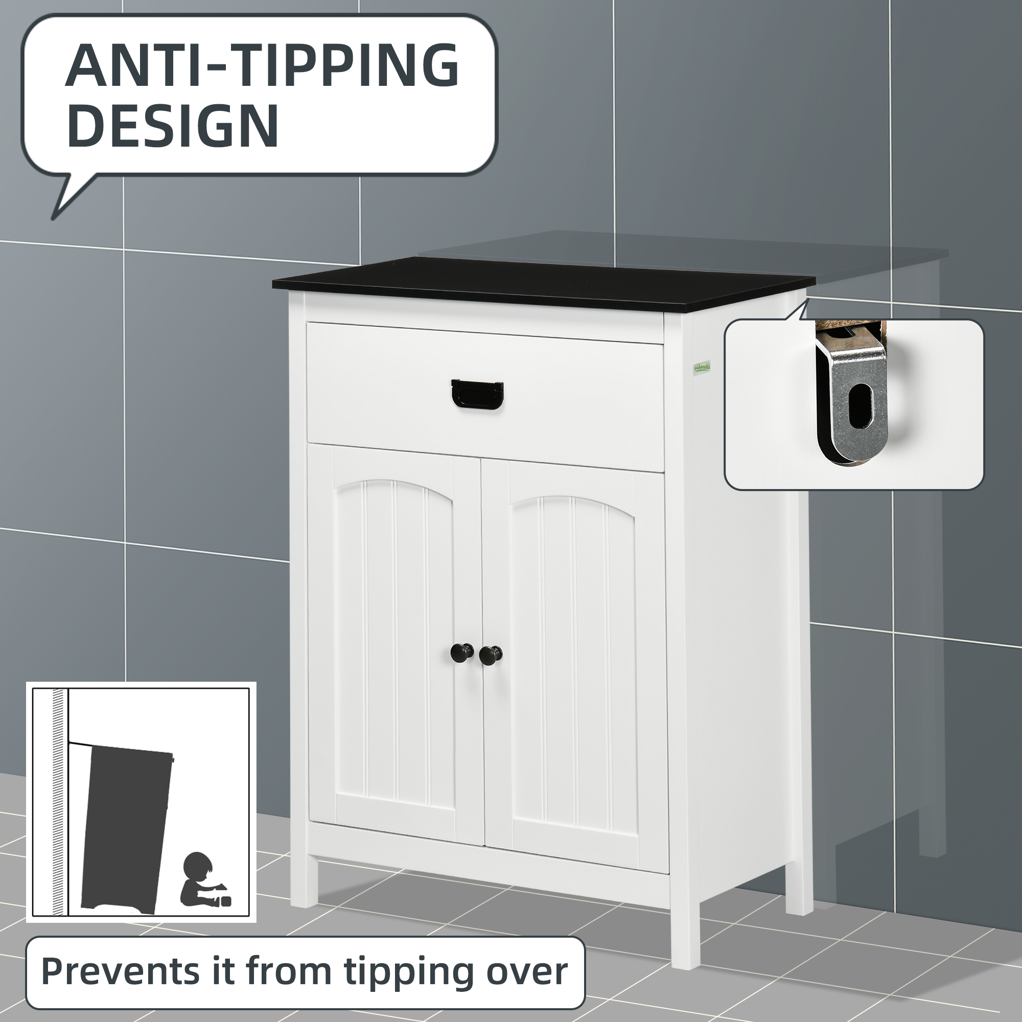 kleankin Spacious Bathroom Cabinet, White Storage Unit with Drawer and Double Door Cabinet, Adjustable Shelf for Versatile Use