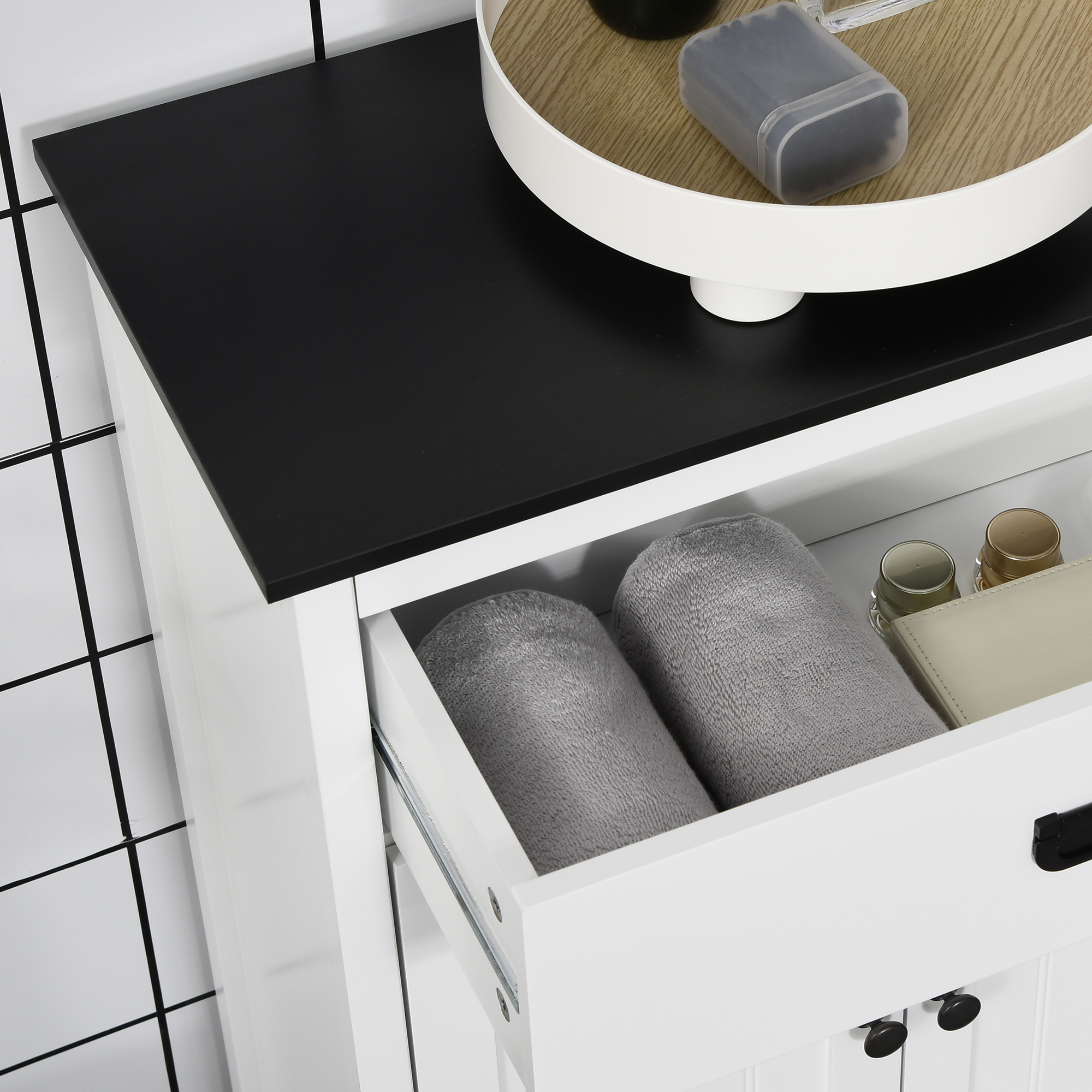 kleankin Spacious Bathroom Cabinet, White Storage Unit with Drawer and Double Door Cabinet, Adjustable Shelf for Versatile Use