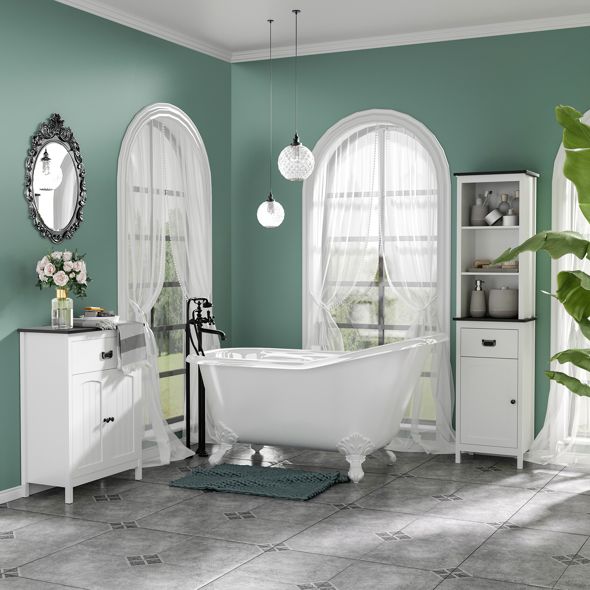 kleankin Spacious Bathroom Cabinet, White Storage Unit with Drawer and Double Door Cabinet, Adjustable Shelf for Versatile Use