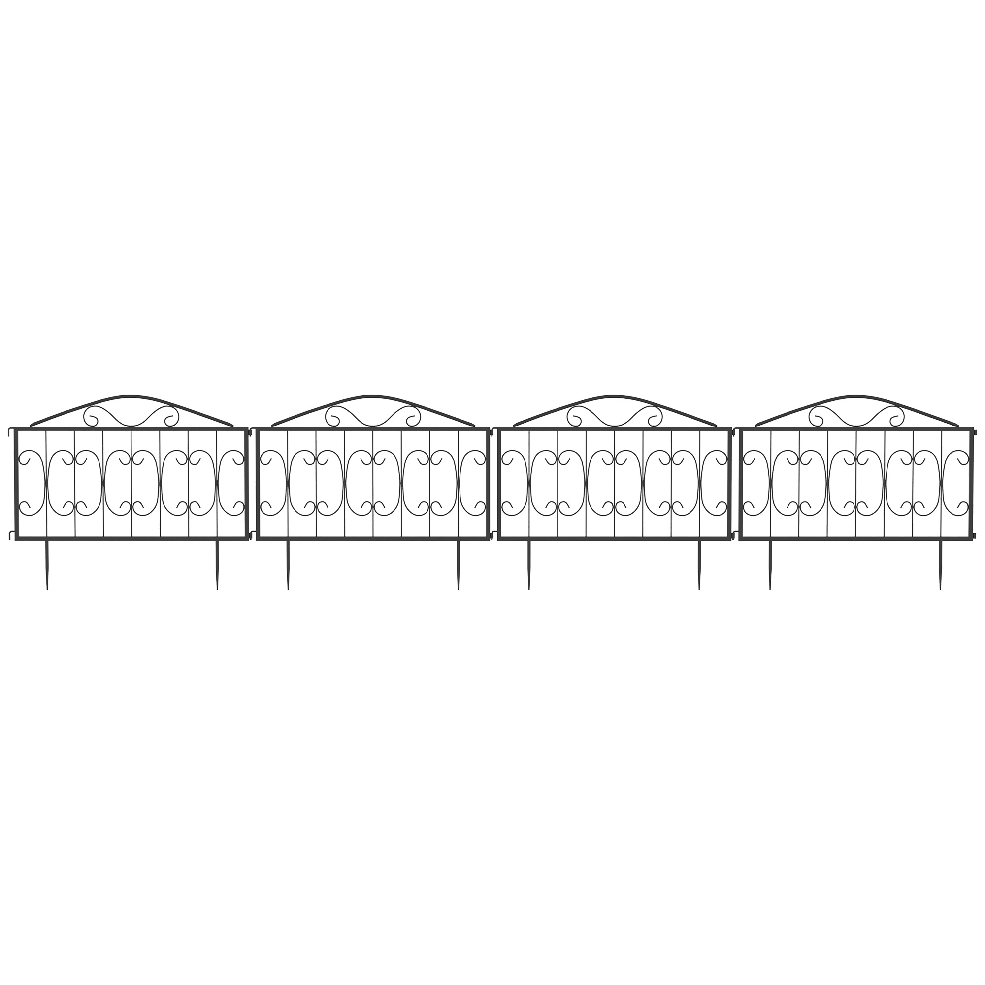 Outsunny Decorative Garden Fencing, 4PCs Outdoor Picket Fence Panels, Rustproof Metal Wire Landscape Flower Bed Border Edging Animal Barrier, Black