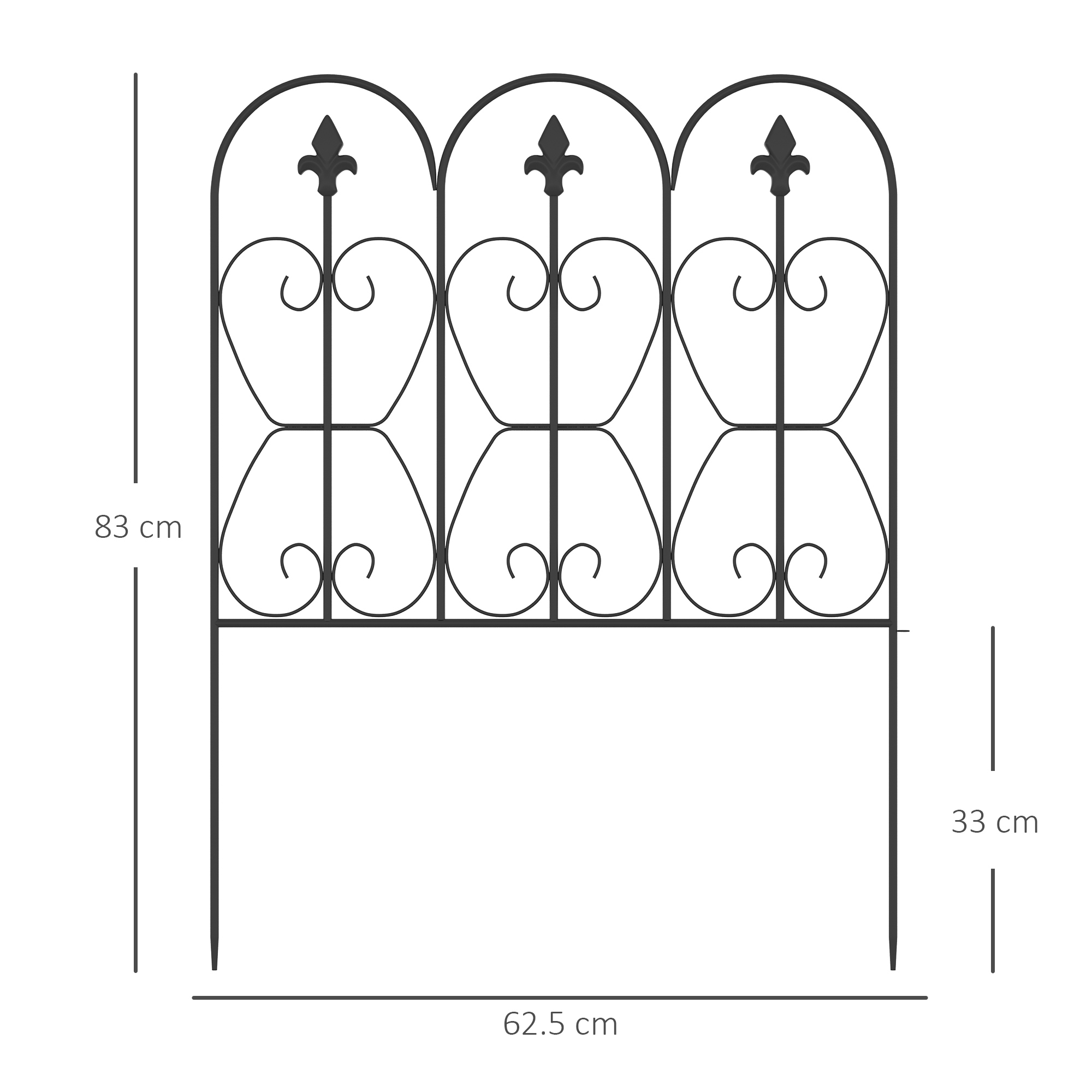 Outsunny Decorative Garden Fencing, 5PCs Outdoor Picket Fence Panels, Rustproof Metal Wire Landscape Flower Bed Border Edging Animal Barrier, Black